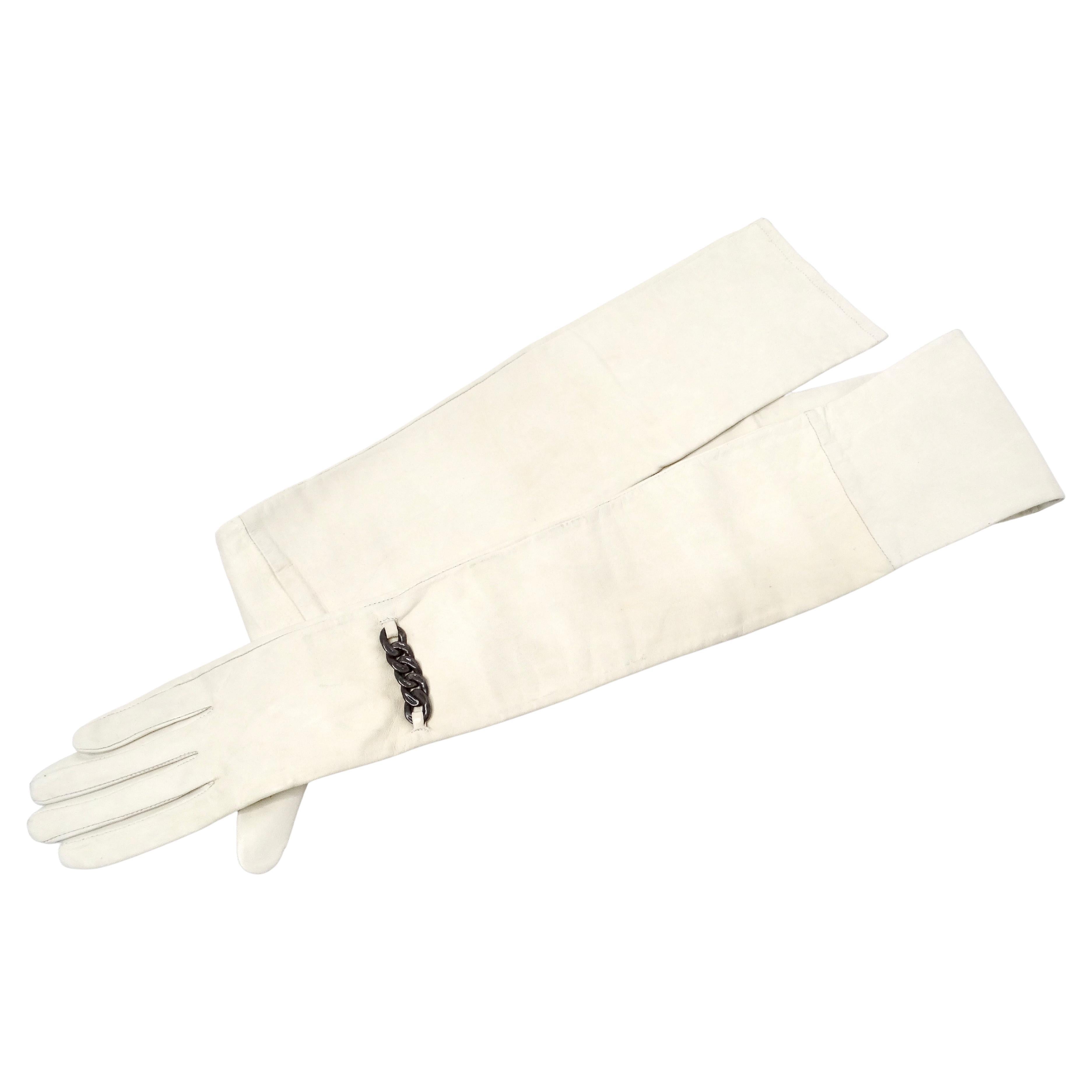 Maison Margiela Off White Long Leather Glove With Chain Detail