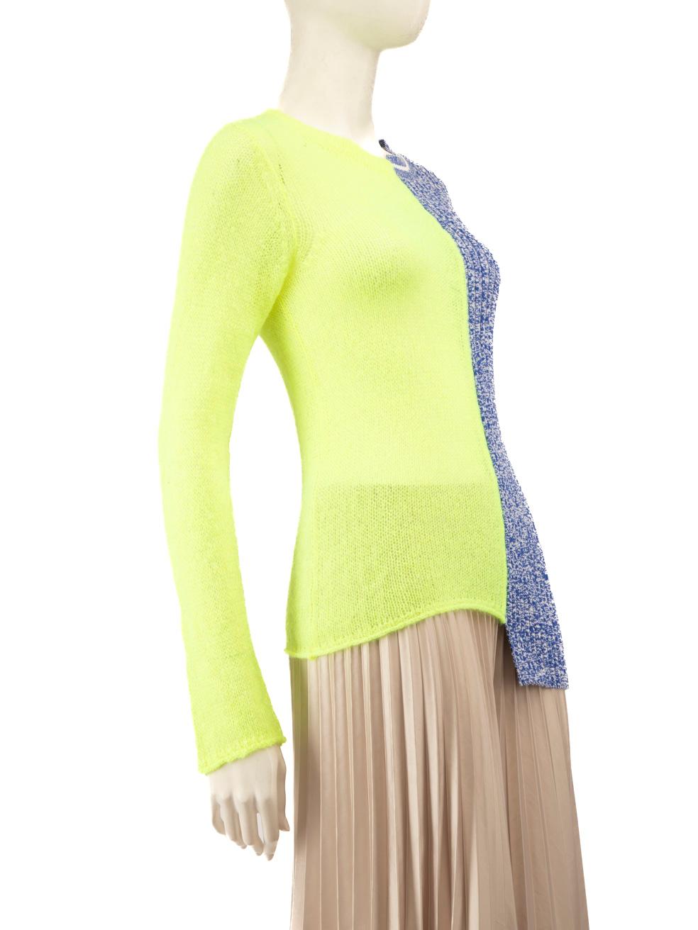 CONDITION is Very good. Hardly any visible wear to the jumper is evident on this used Maison Margiela designer resale item.
 
 Details
 Multicolour - Neon green, blue and beige
 Wool
 Long sleeves jumper
 Round neckline
 Cable knitted sleeve
