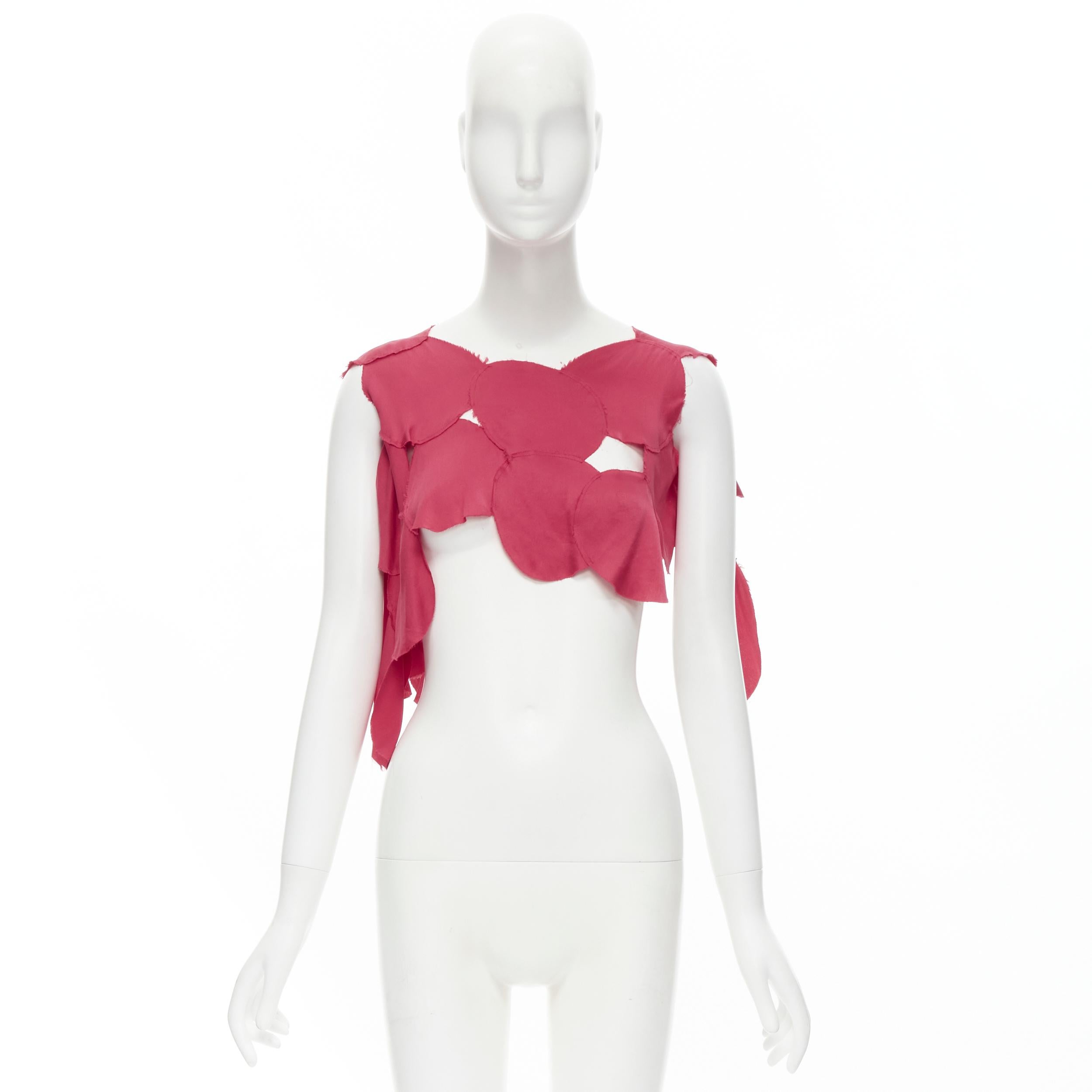 MAISON MARGIELA pink circle raw cut patchwork cropped top S For Sale 4