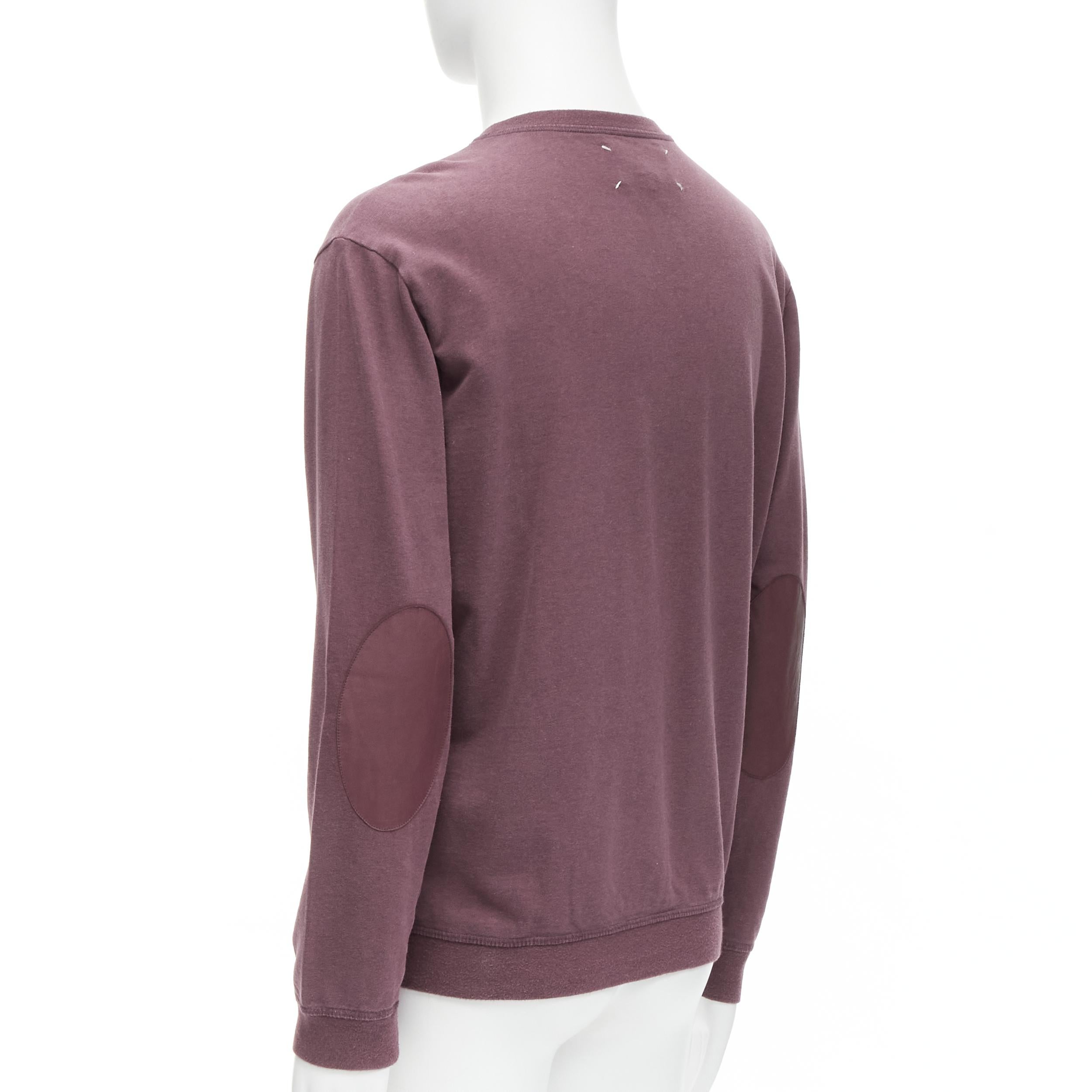MAISON MARGIELA felpa con toppa al gomito in cotone lavato rosso prugna EU48 M. in vendita 1