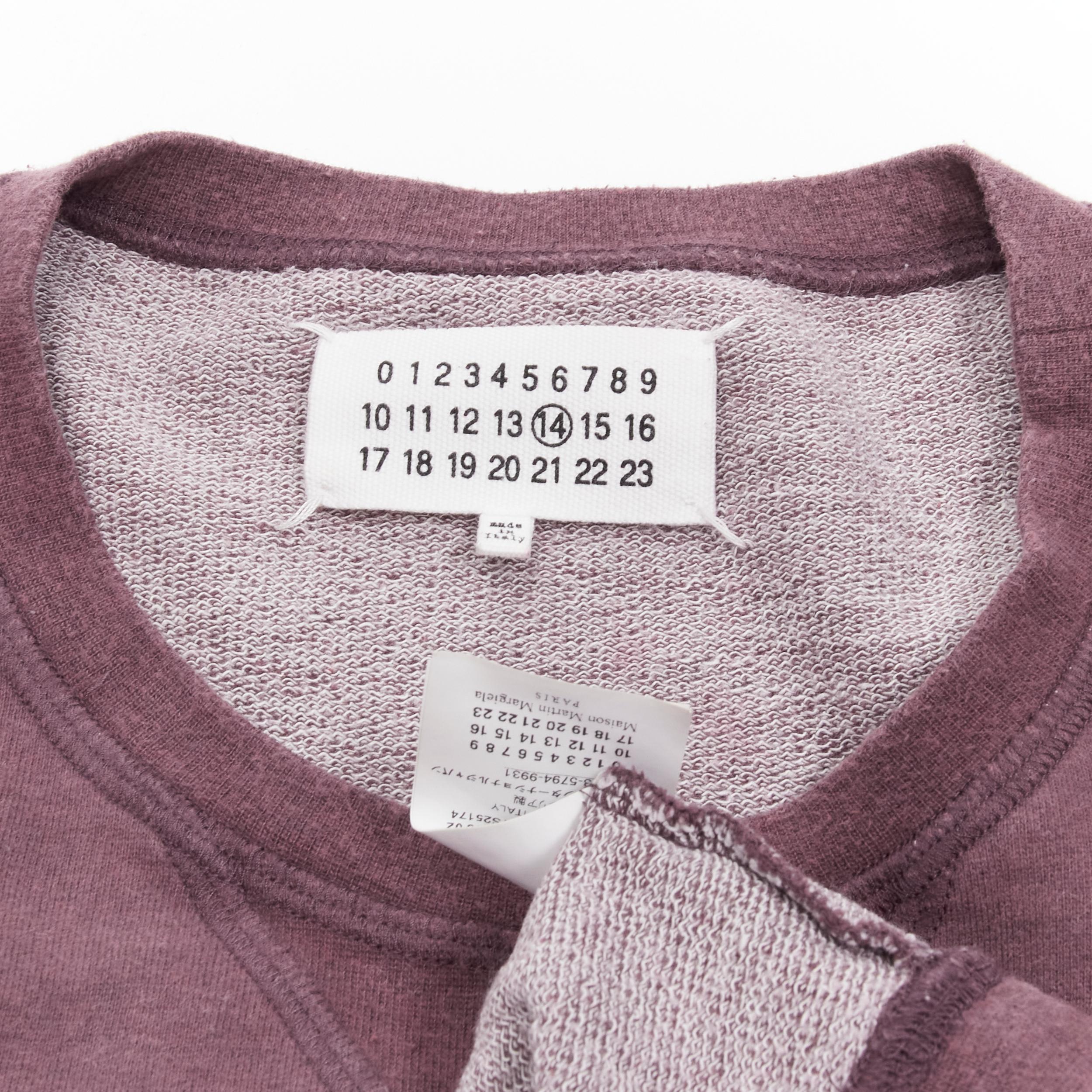 MAISON MARGIELA felpa con toppa al gomito in cotone lavato rosso prugna EU48 M. in vendita 4