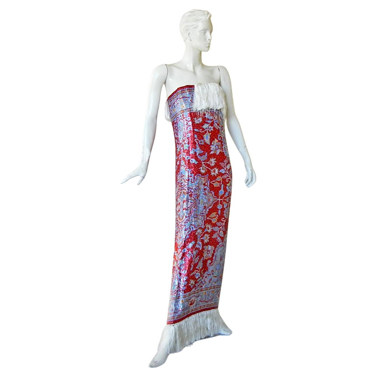Maison Margiela Rare Vintage Beaded Tapestry Runway Dress Gown   Museum Collec For Sale