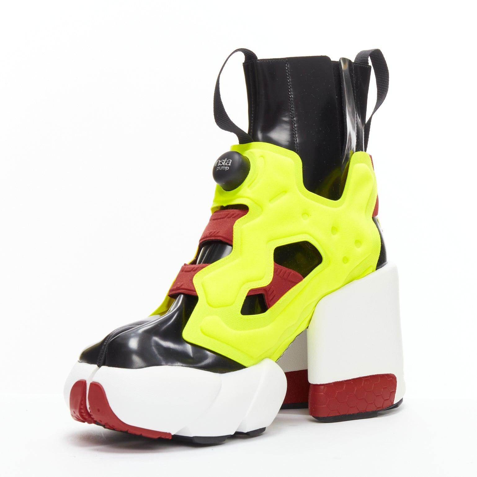 MAISON MARGIELA REEBOK Runway Tabi neon yellow red chunky boots EU39 In Good Condition For Sale In Hong Kong, NT