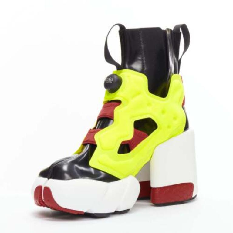 MAISON MARGIELA REEBOK Runway Tabi neon yellow red chunky boots EU39 In Good Condition In Hong Kong, NT