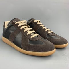 MAISON MARGIELA Replica Size 10.5 Black & Grey Leather Lace Up Sneakers
