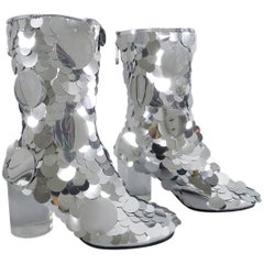 Maison Margiela Silver Metallic Paillette Leather Ankle Boots, SS17