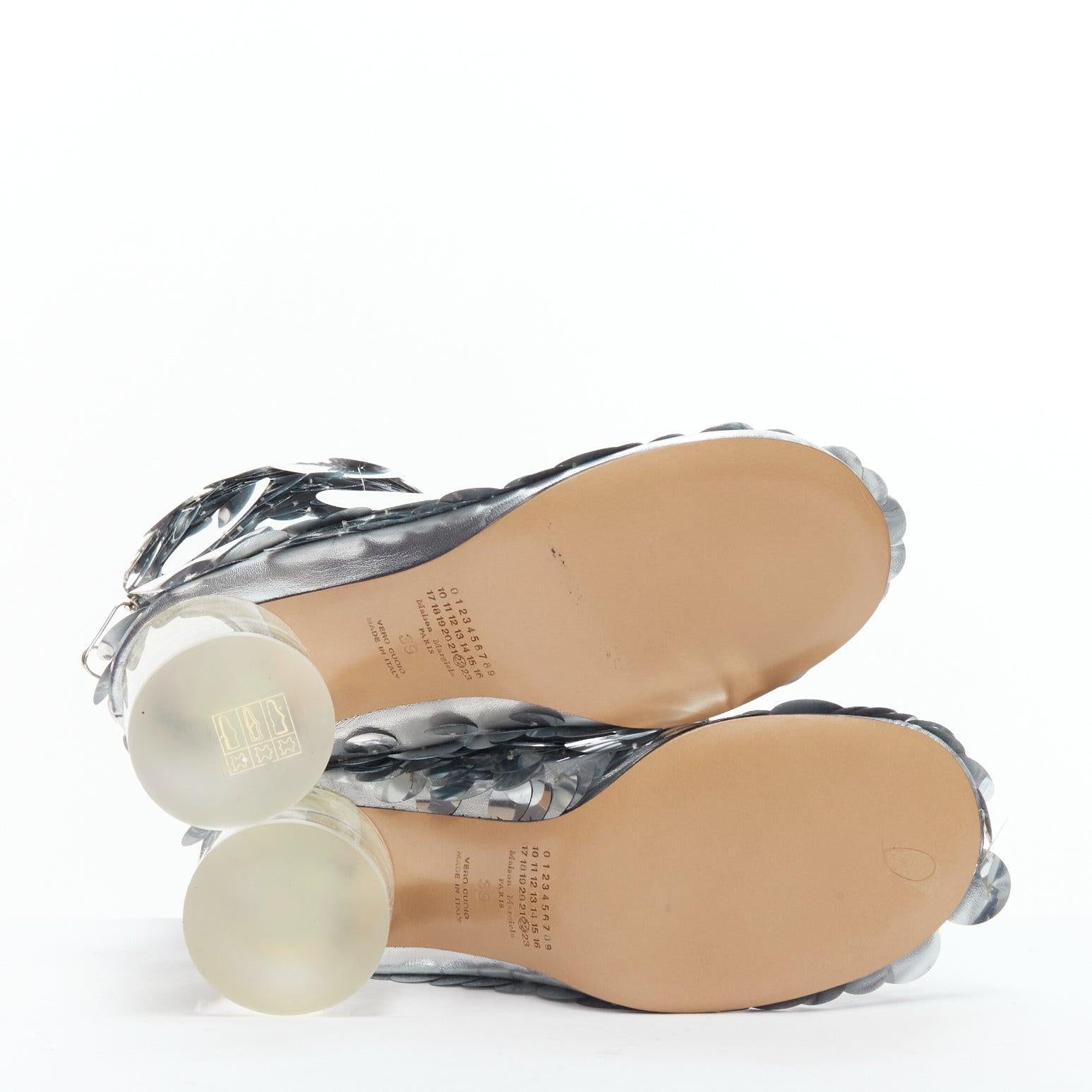 MAISON MARGIELA silver pailette clear lucite heels ankle boots EU39 For Sale 8