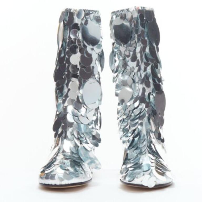 Gray MAISON MARGIELA silver pailette clear lucite heels ankle boots EU39 For Sale