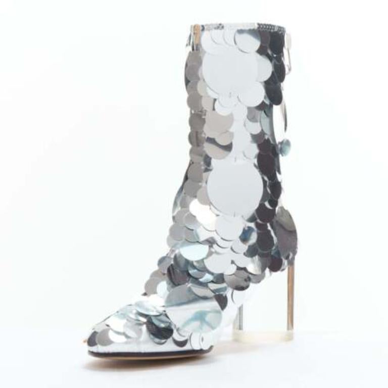 MAISON MARGIELA silver pailette clear lucite heels ankle boots EU39 In Good Condition For Sale In Hong Kong, NT