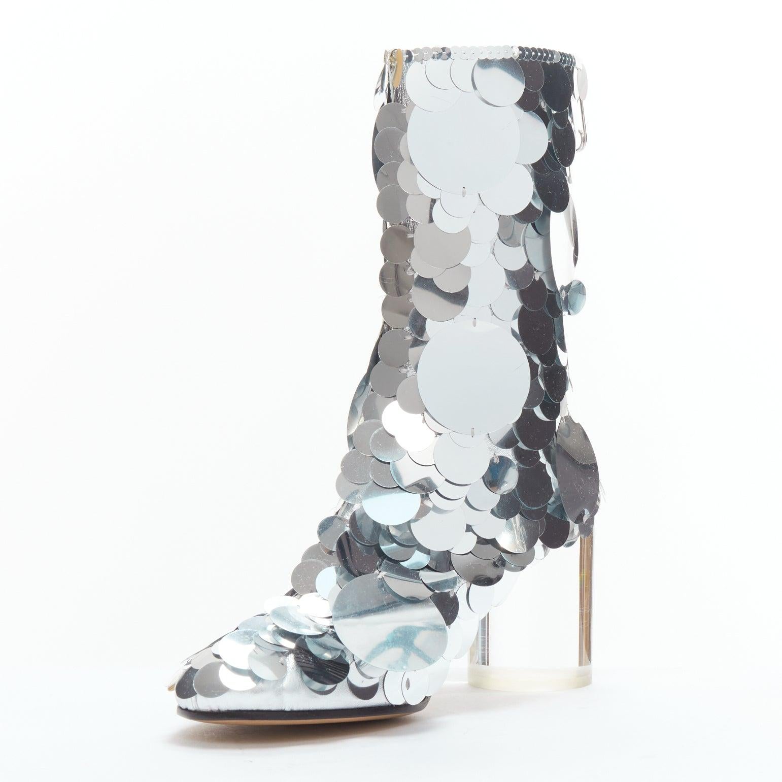 Women's MAISON MARGIELA silver pailette clear lucite heels ankle boots EU39 For Sale