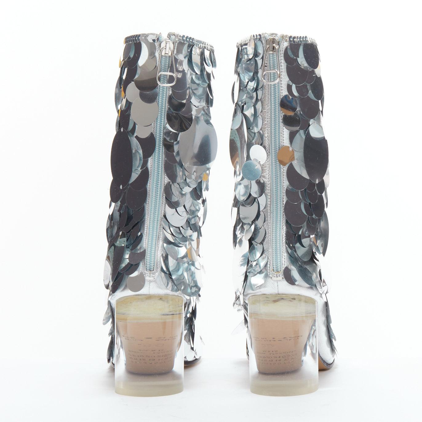 MAISON MARGIELA silver pailette clear lucite heels ankle boots EU39 For Sale 1