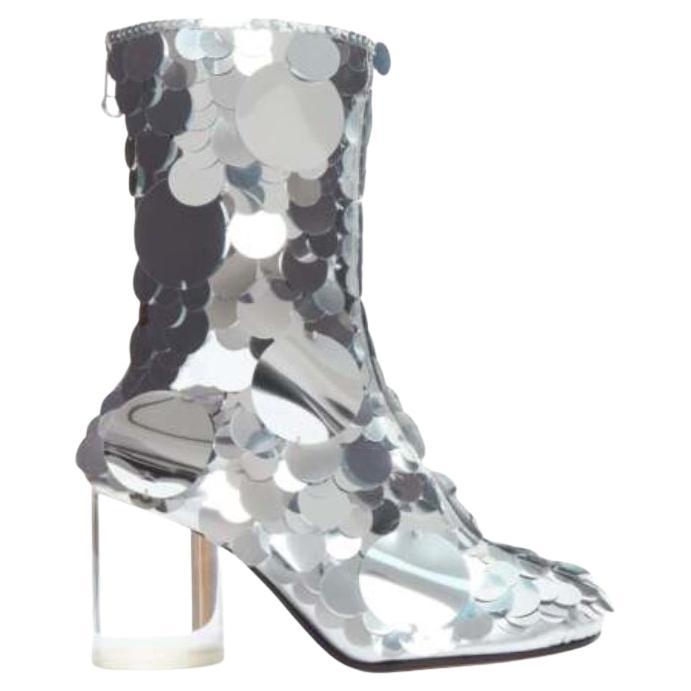 MAISON MARGIELA silver pailette clear lucite heels ankle boots EU39 For Sale