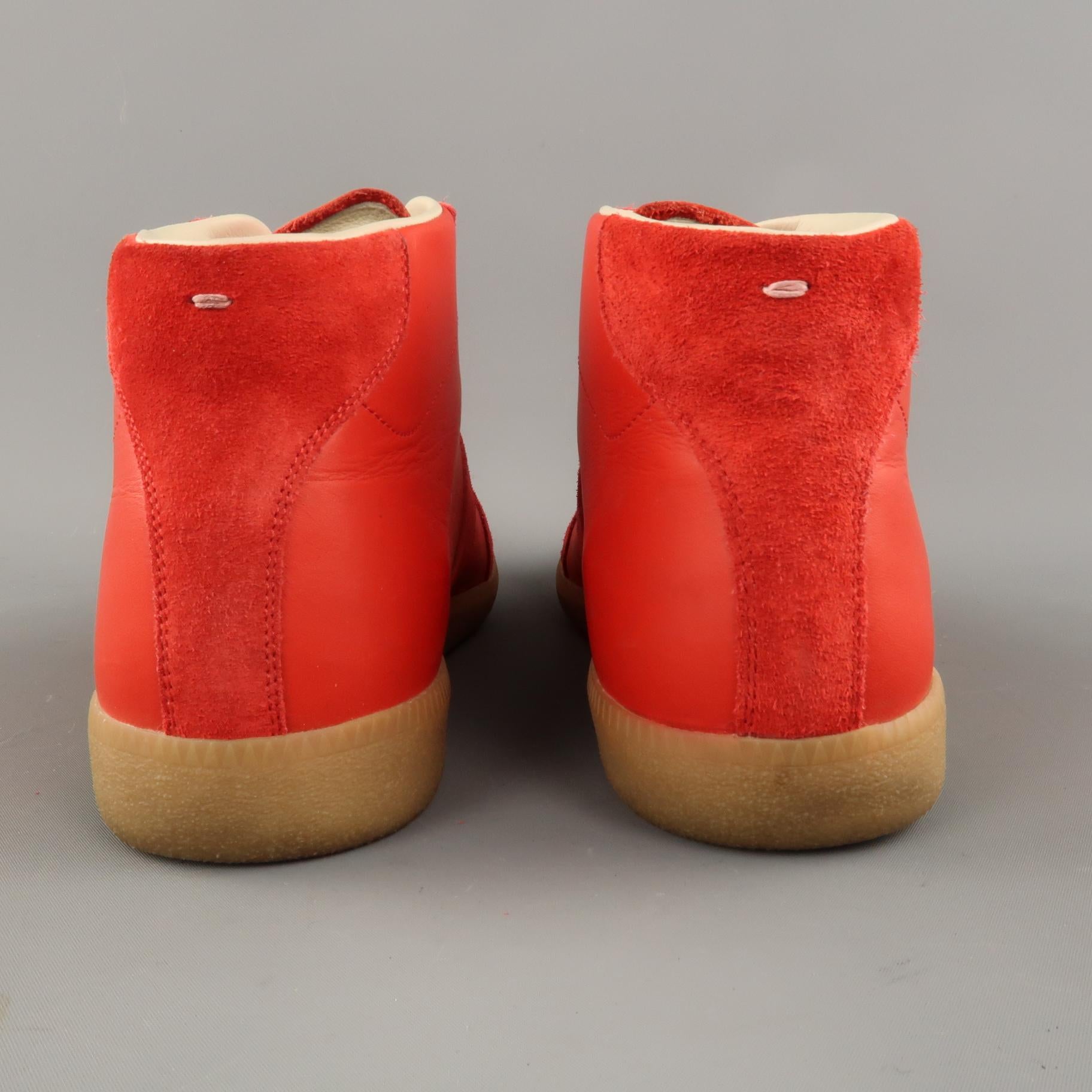 Men's MAISON MARGIELA Size 10.5 Red Leather & Suede REPLICA High Top Sneakers