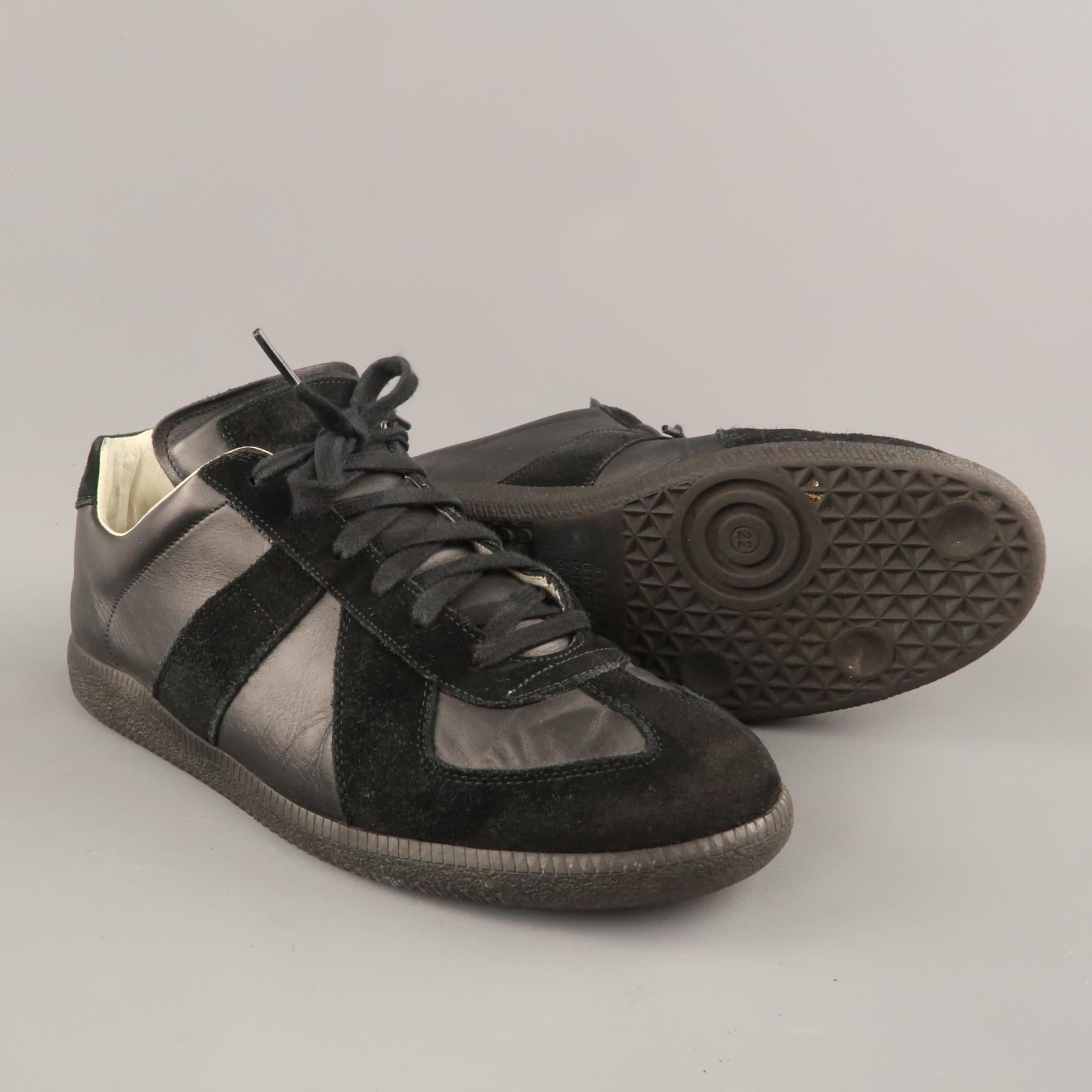 MAISON MARGIELA Size 11 Black Leather & Suede Lace Up Replica Low Top Sneakers In Excellent Condition In San Francisco, CA