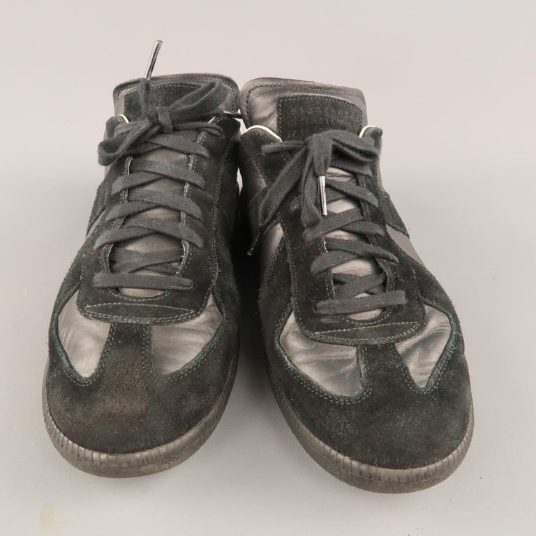 MAISON MARGIELA Size 11 Black Leather and Suede Lace Up Replica Low Top ...