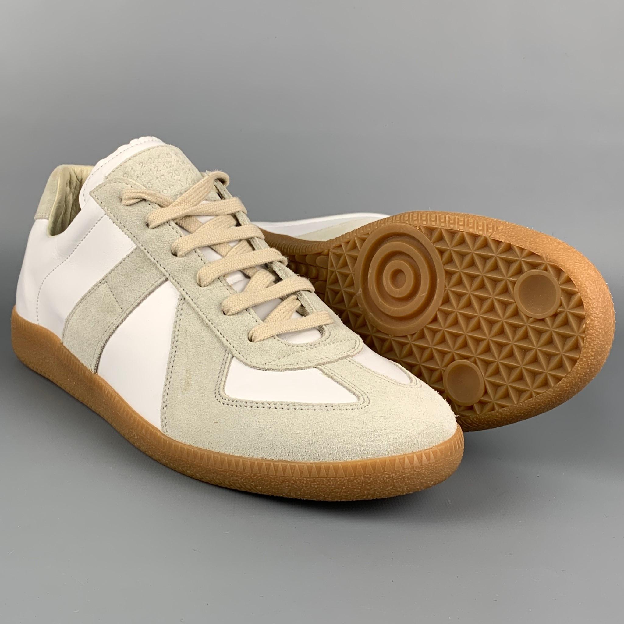 MAISON MARGIELA Size 11 White Color Block Lace Up Leather Replica Sneakers In Good Condition In San Francisco, CA