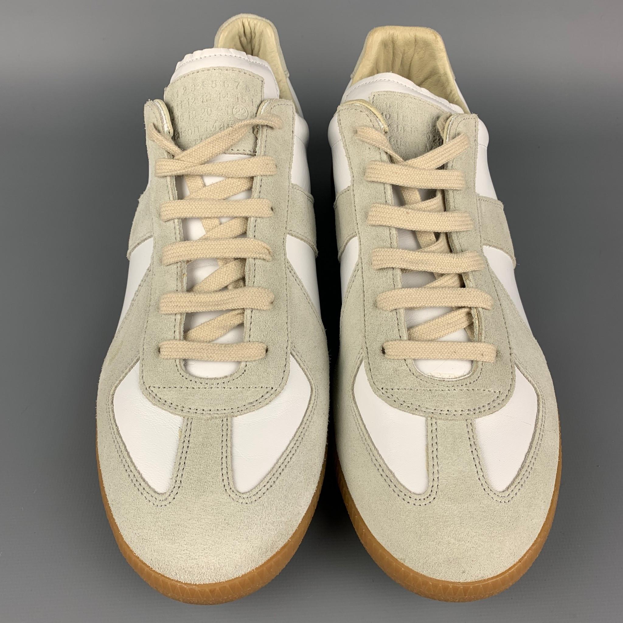 Men's MAISON MARGIELA Size 11 White Color Block Lace Up Leather Replica Sneakers