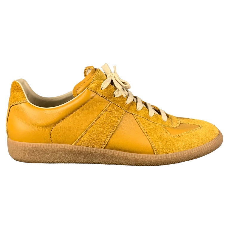 MAISON MARGIELA Size 12 Mustard Suede Replica Sneakers For Sale at 1stDibs