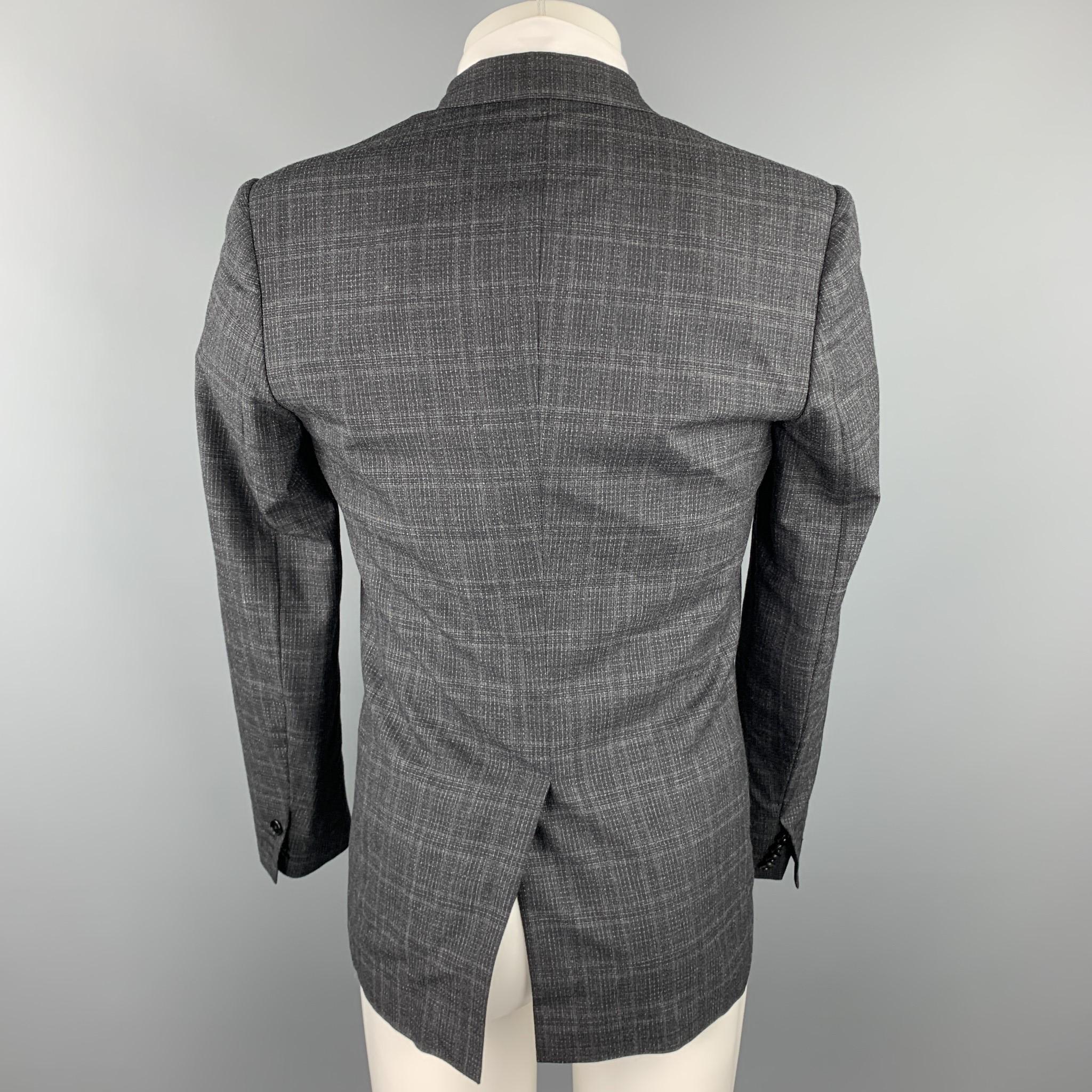 Gray MAISON MARGIELA Size 38 Charcoal Plaid Wool / Silk Peak Lapel Sport Coat