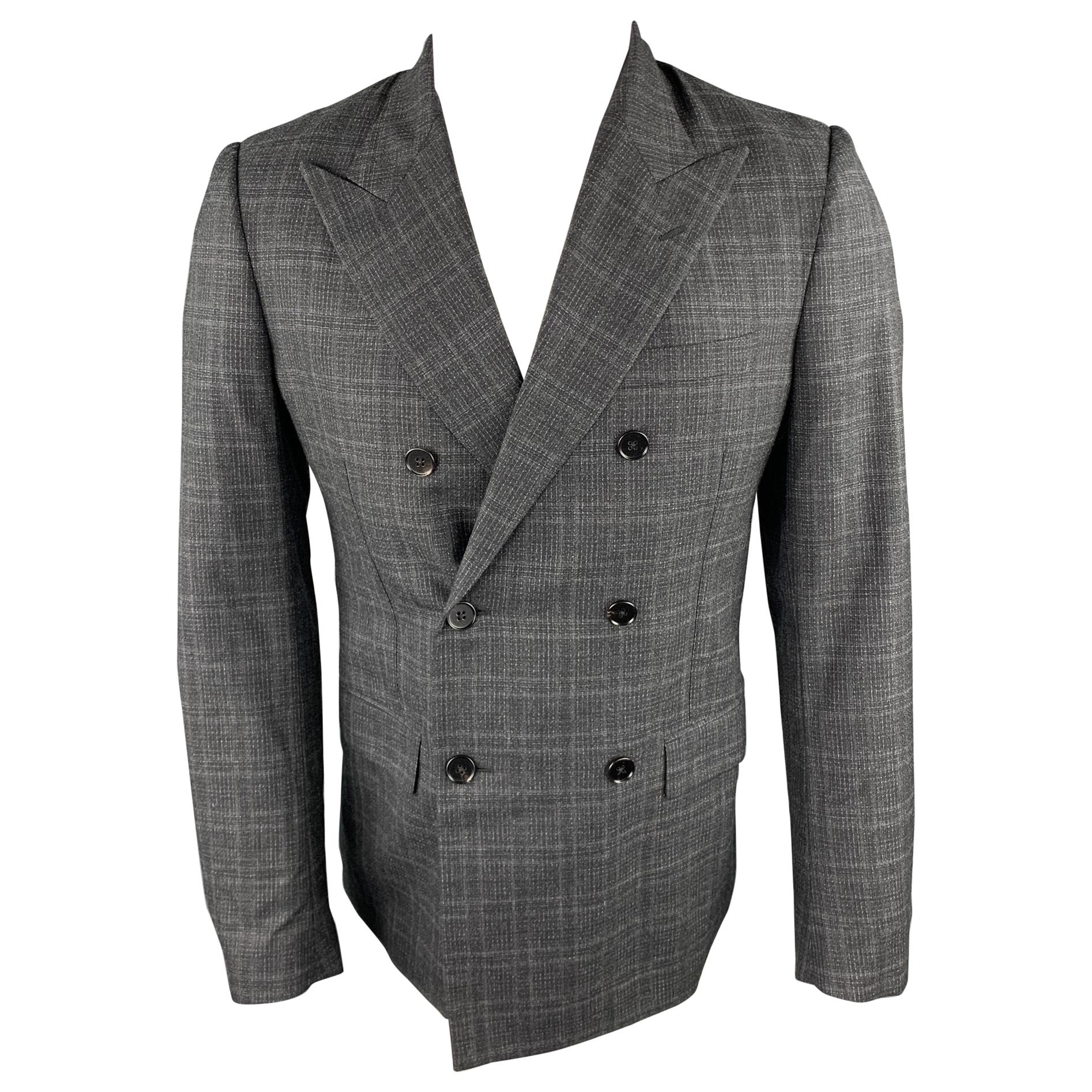 MAISON MARGIELA Size 38 Charcoal Plaid Wool / Silk Peak Lapel Sport Coat