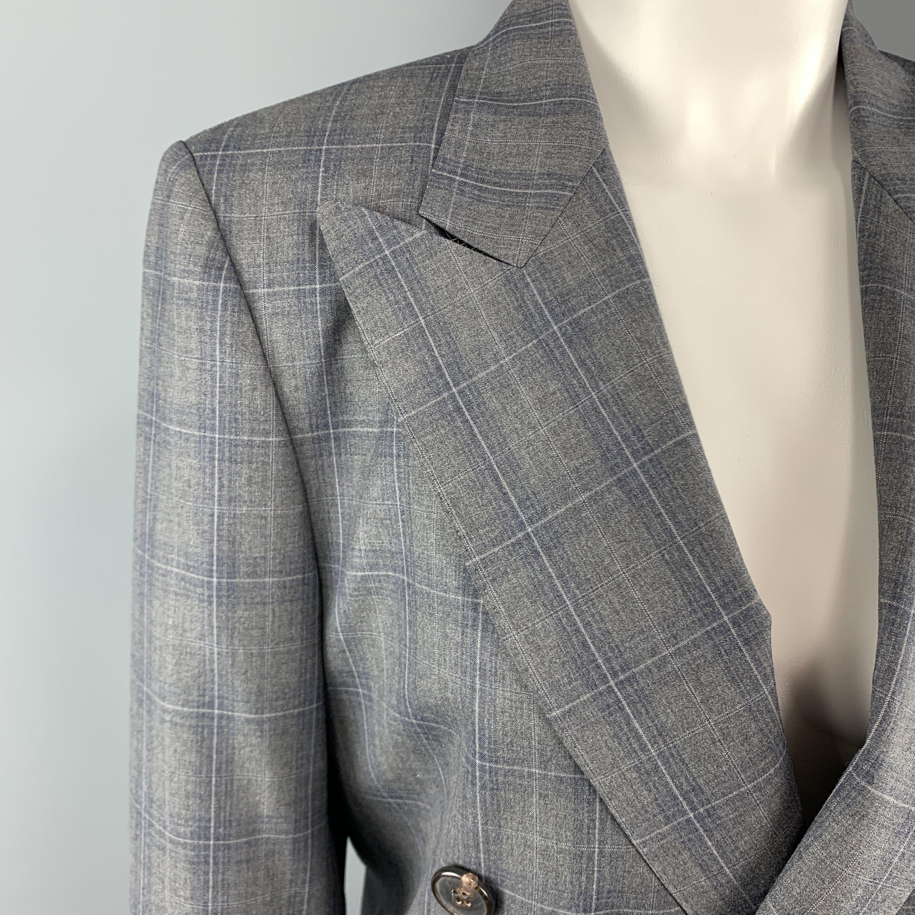 Gray MAISON MARGIELA Size 4 Grey Plaid Wool Double Breasted Stitch Back Sport Coat