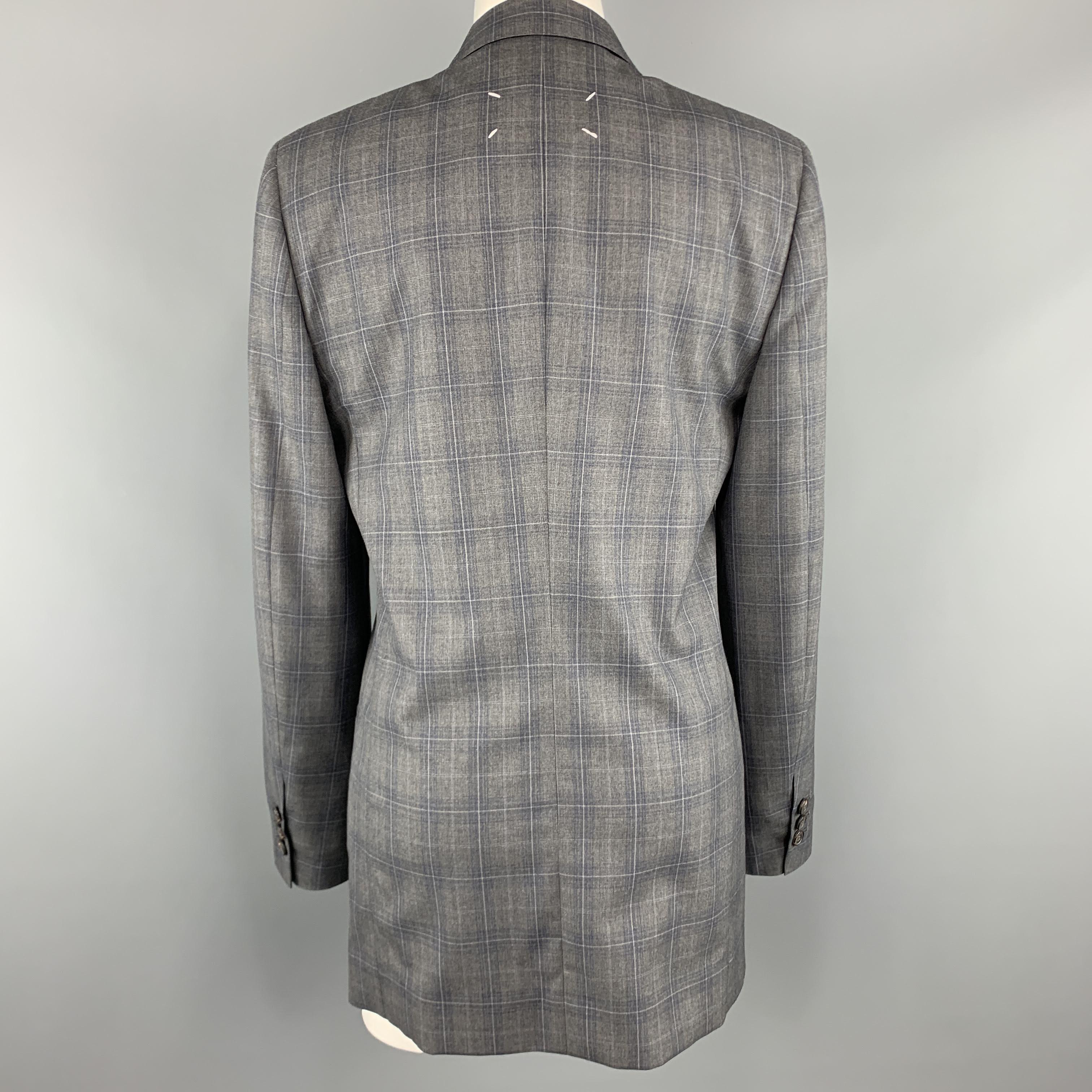 MAISON MARGIELA Size 4 Grey Plaid Wool Double Breasted Stitch Back Sport Coat In New Condition In San Francisco, CA