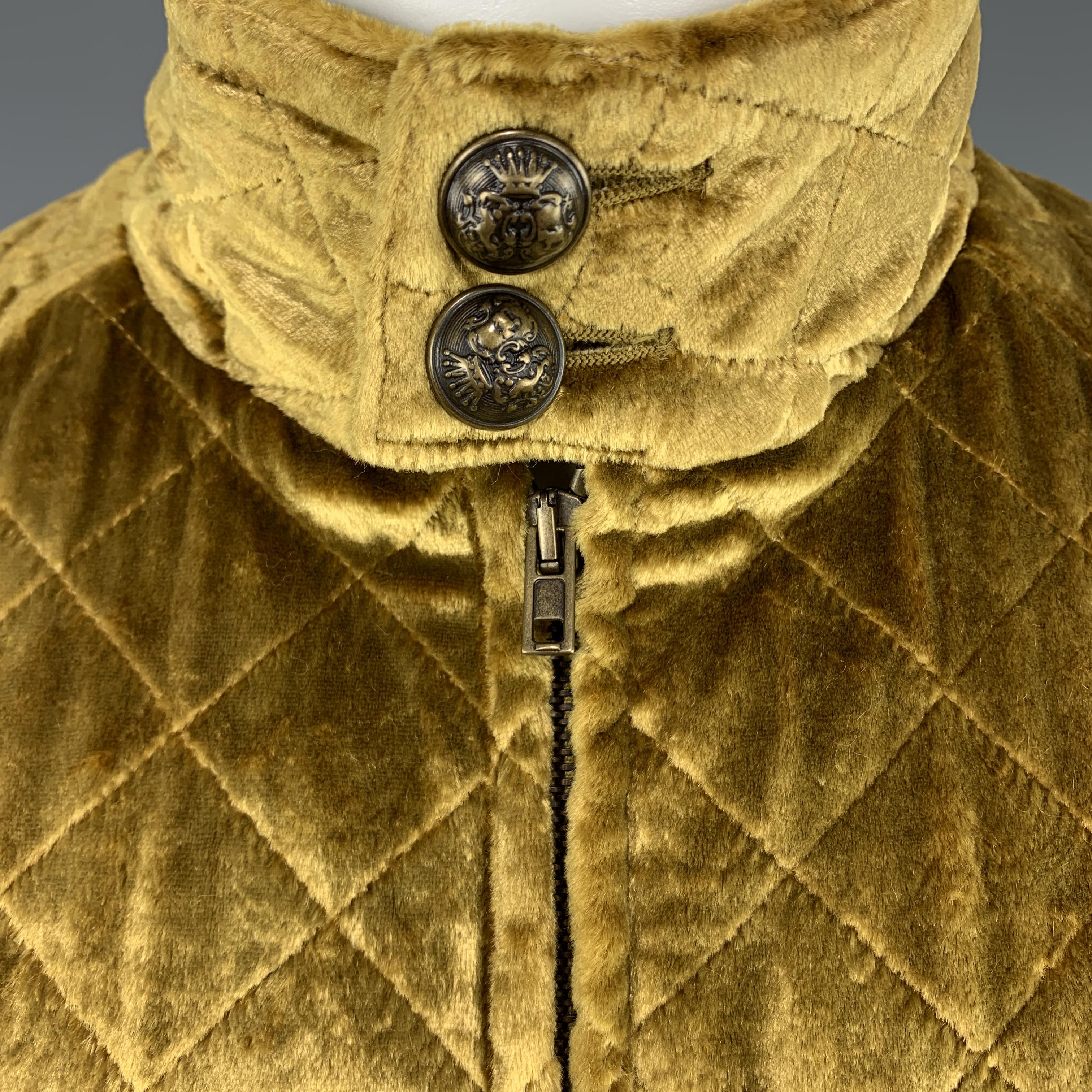 Brown MAISON MARGIELA Size 40 Quilted Gold Velvet Zip Up Jacket