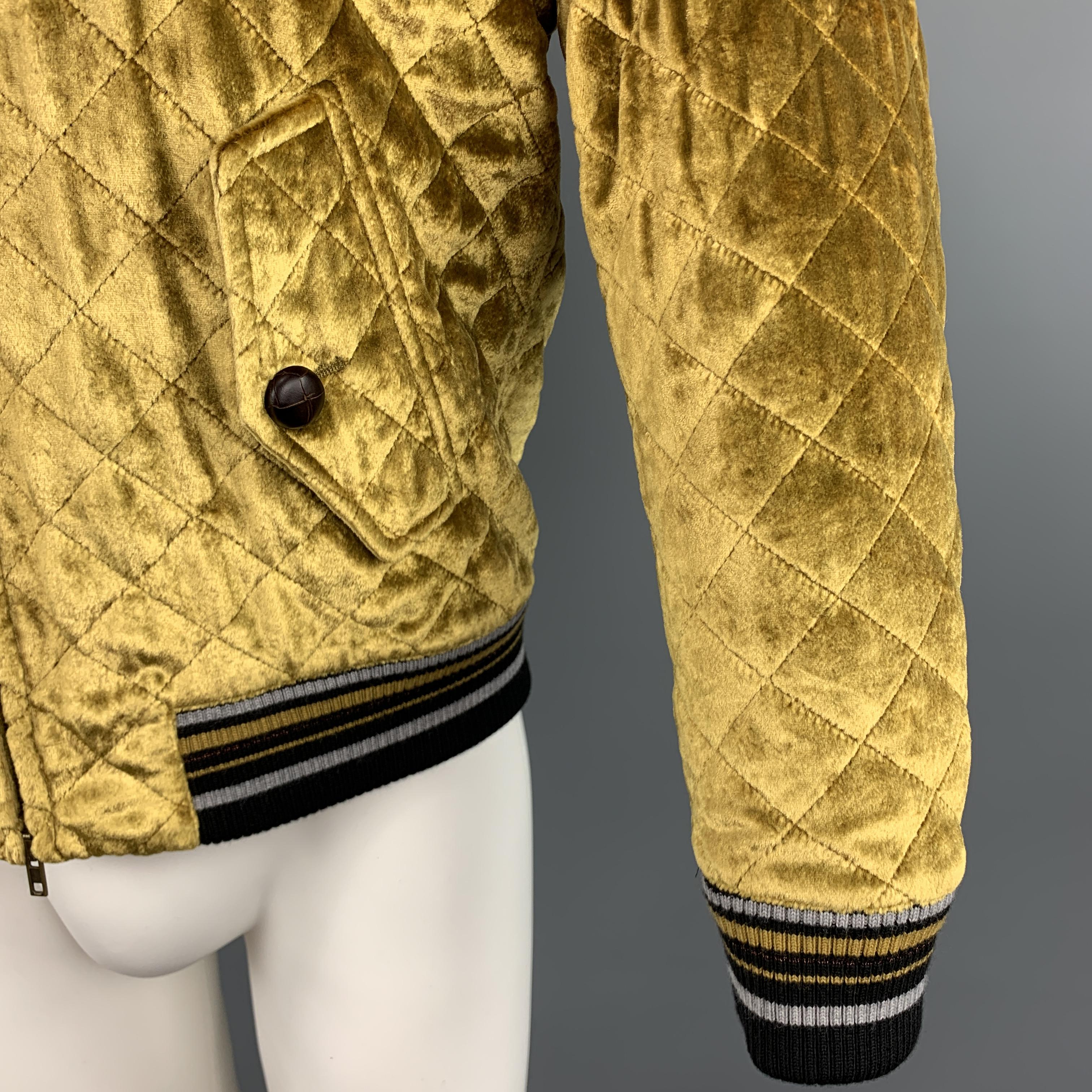 MAISON MARGIELA Size 40 Quilted Gold Velvet Zip Up Jacket In Excellent Condition In San Francisco, CA