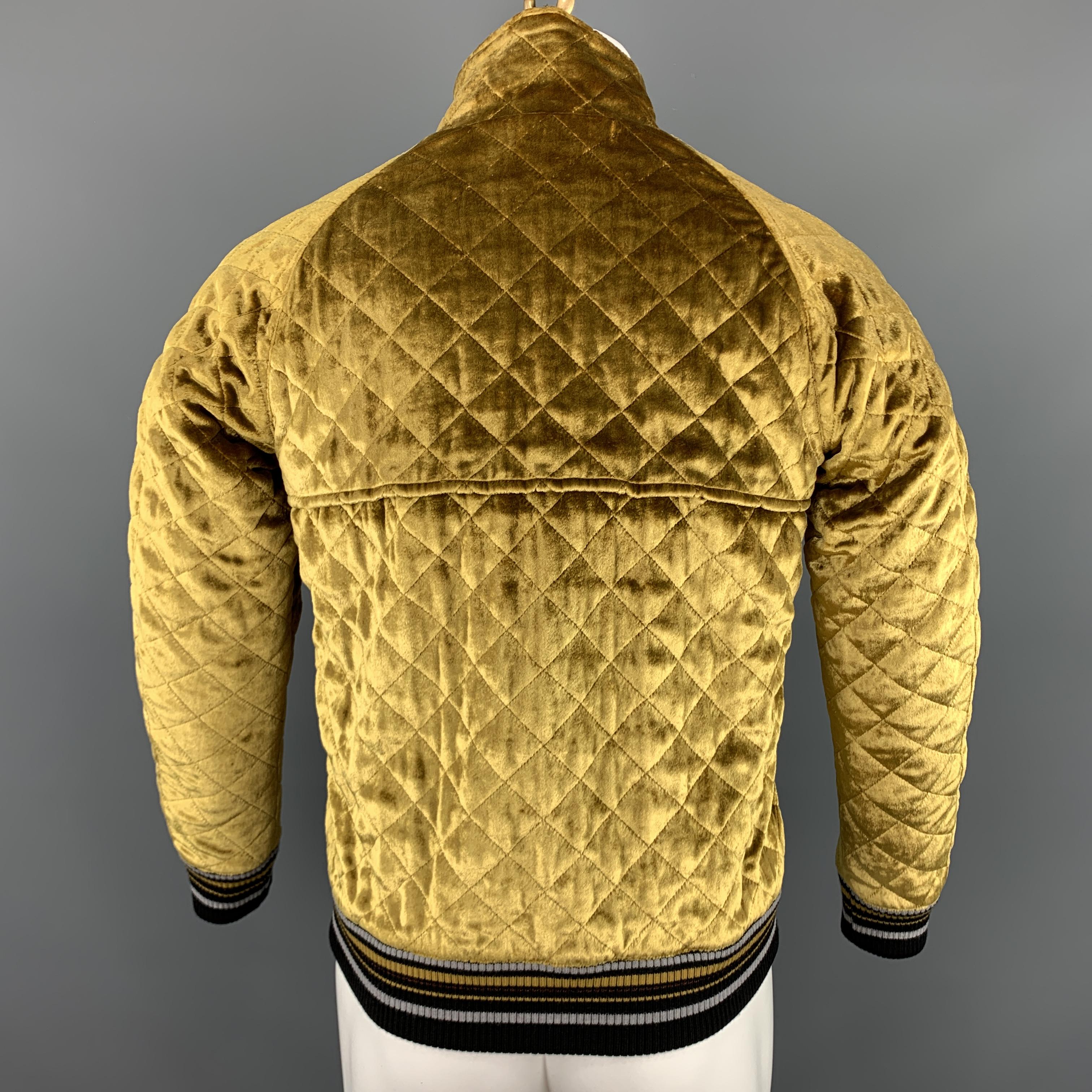Men's MAISON MARGIELA Size 40 Quilted Gold Velvet Zip Up Jacket