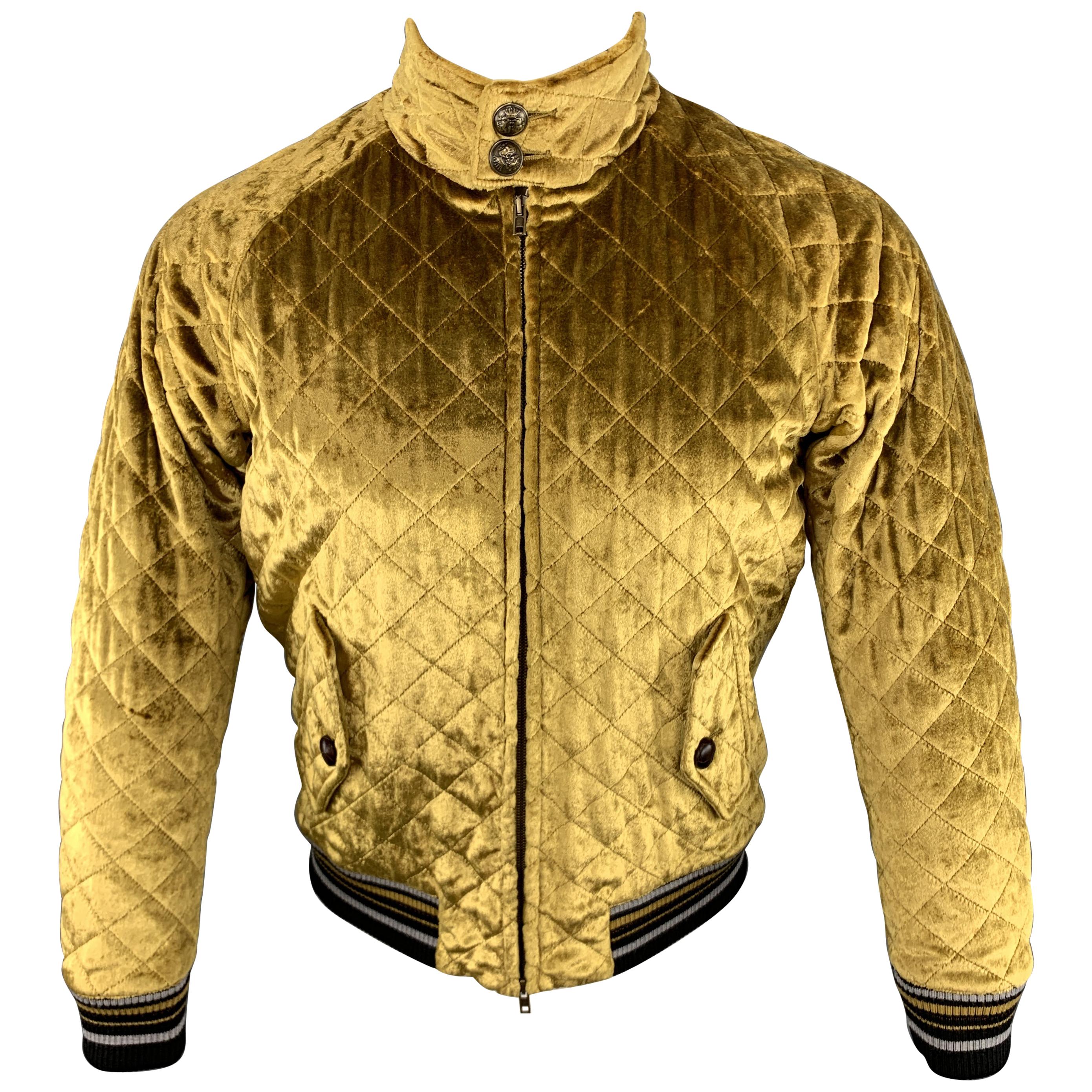 MAISON MARGIELA Size 40 Quilted Gold Velvet Zip Up Jacket