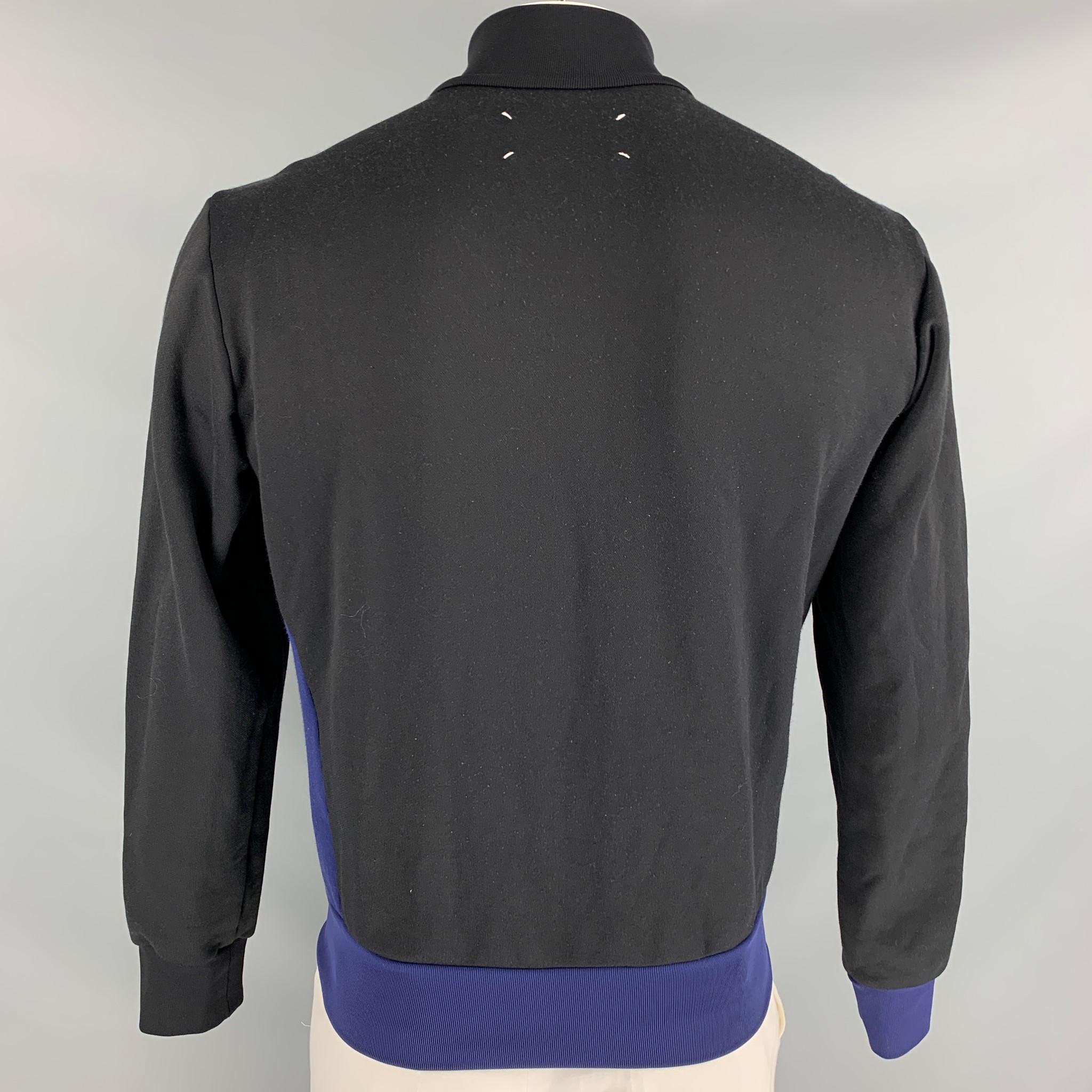 MAISON MARGIELA Size 42 Black & Blue Color Block Cotton / Nylon Sweatshirt In Good Condition In San Francisco, CA