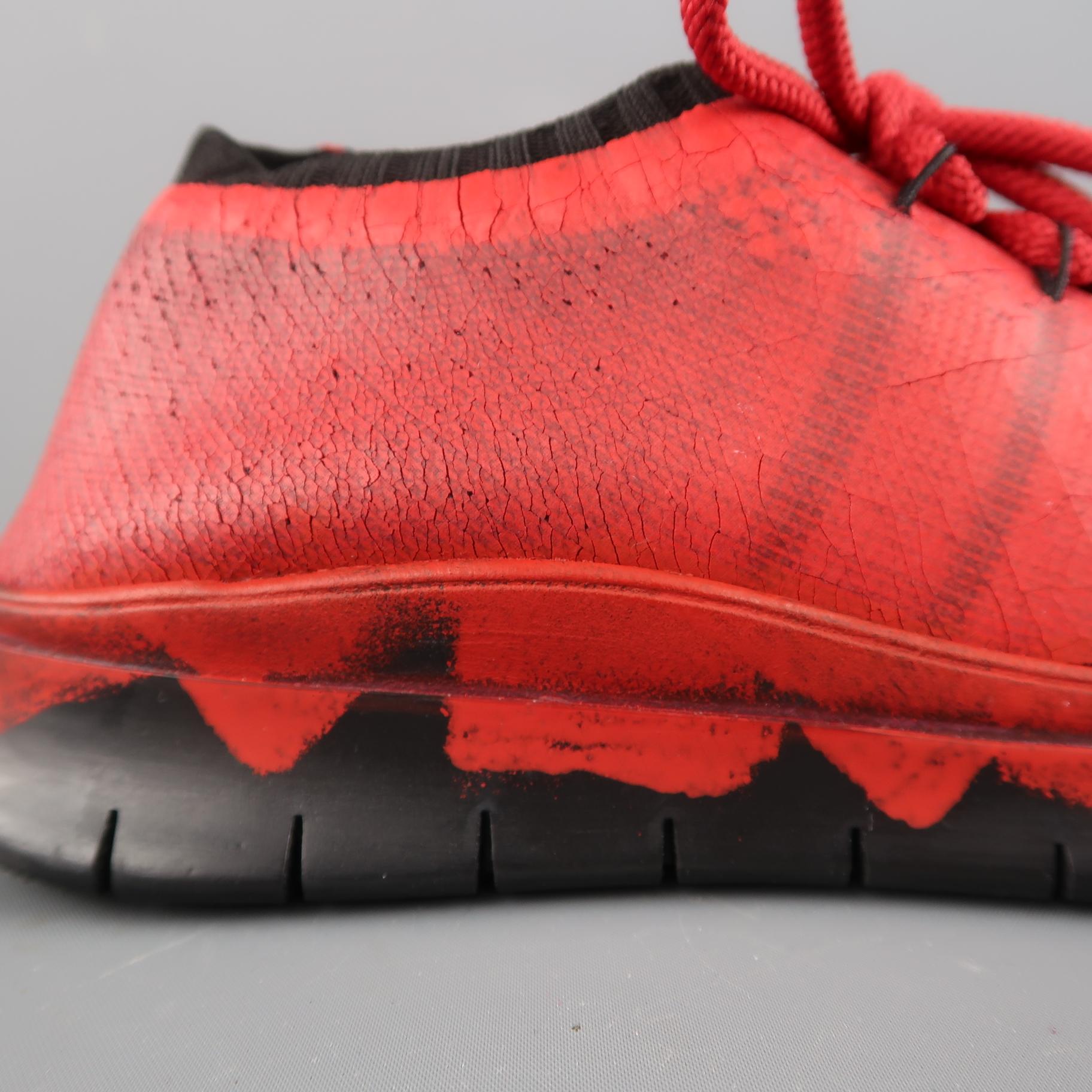 MAISON MARGIELA Size 6 Red Painted Knit Lace Up Sneakers In New Condition In San Francisco, CA
