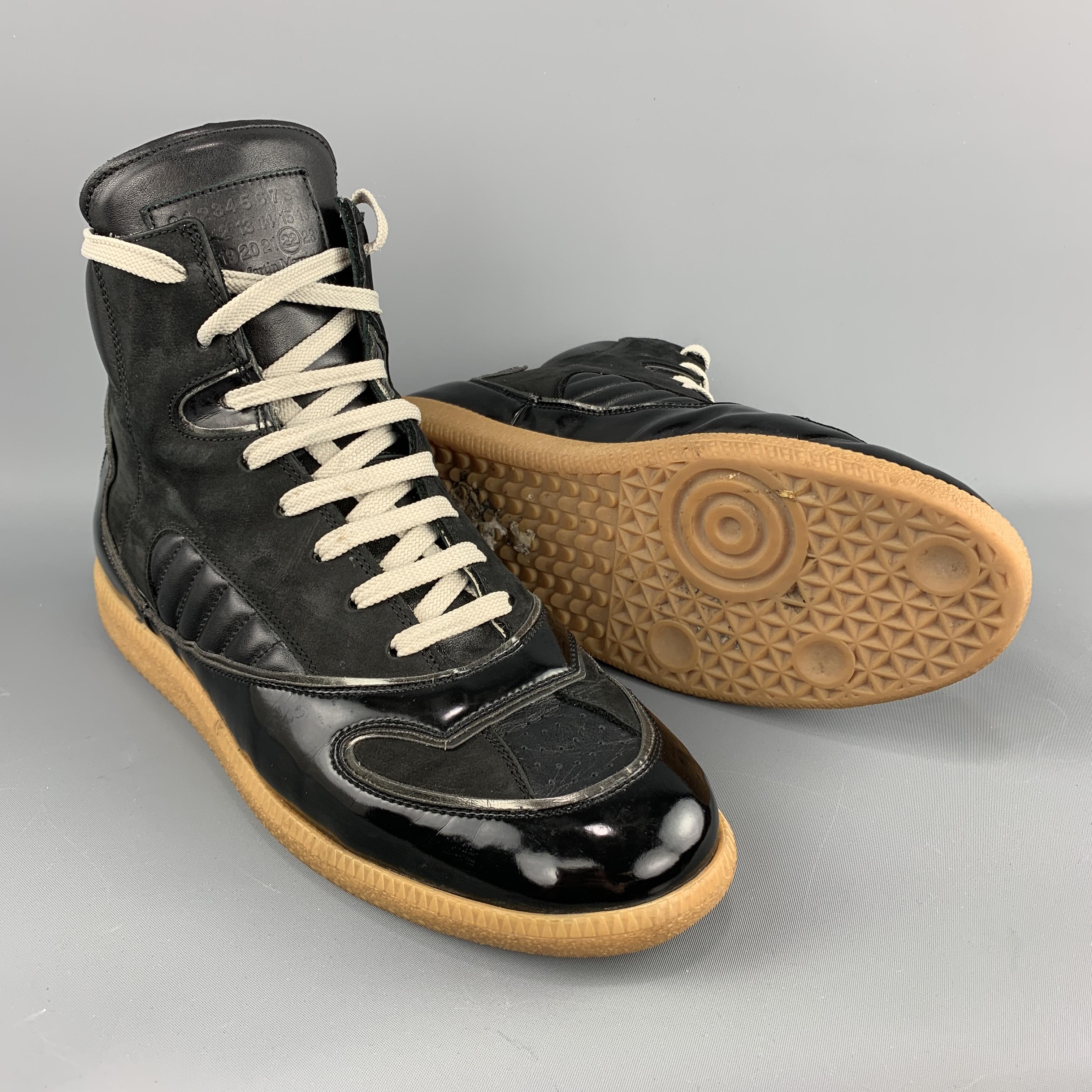 black patent leather high top sneakers