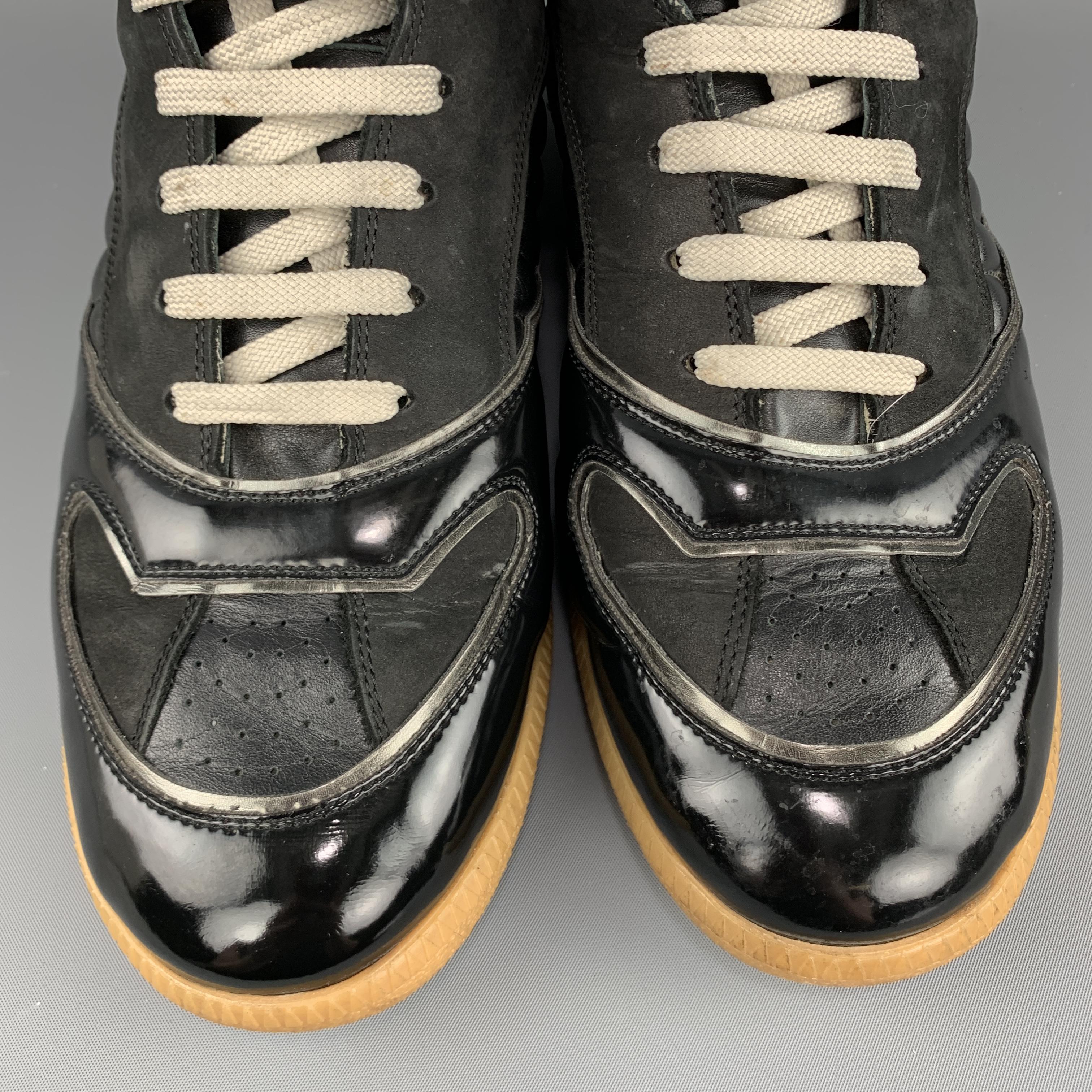 MAISON MARGIELA Size 9 Black Patent Leather High Top Replica Gum Sole Sneakers In Good Condition In San Francisco, CA