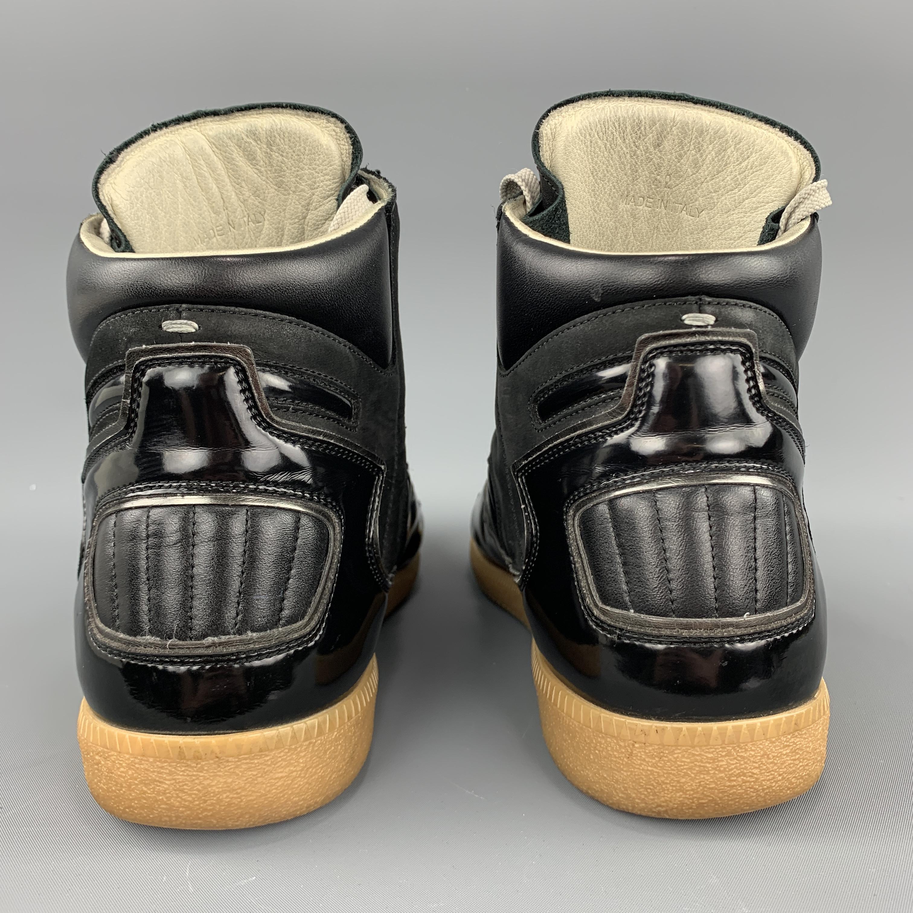 MAISON MARGIELA Size 9 Black Patent Leather High Top Replica Gum Sole Sneakers 1