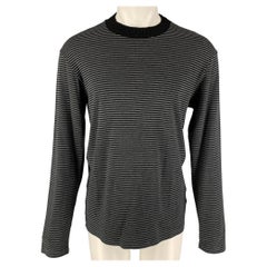 MAISON MARGIELA Size L Black Grey Stripe Cotton Crew-Neck Pullover