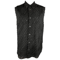 MAISON MARGIELA Size L Black Textured Cotton Blend Button Up Sleeveless Shirt