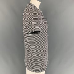 MAISON MARGIELA Size L Black & White Stripe Cotton Crew-Neck T-shirt