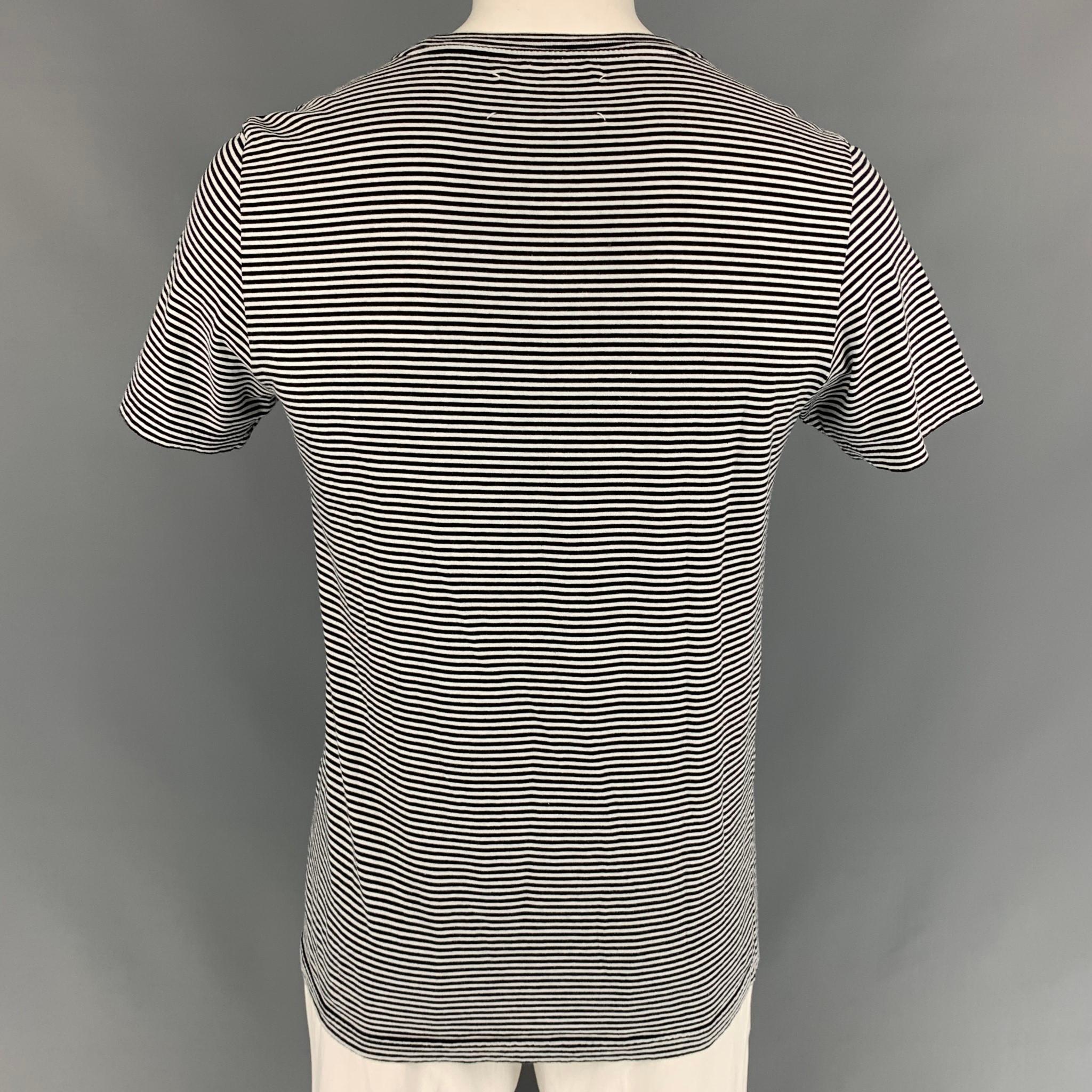Gray MAISON MARGIELA Size L Black & White Stripe Cotton Crew-Neck T-shirt