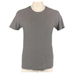 MAISON MARGIELA Size L Black & White Stripe Cotton Crew-Neck T-shirt