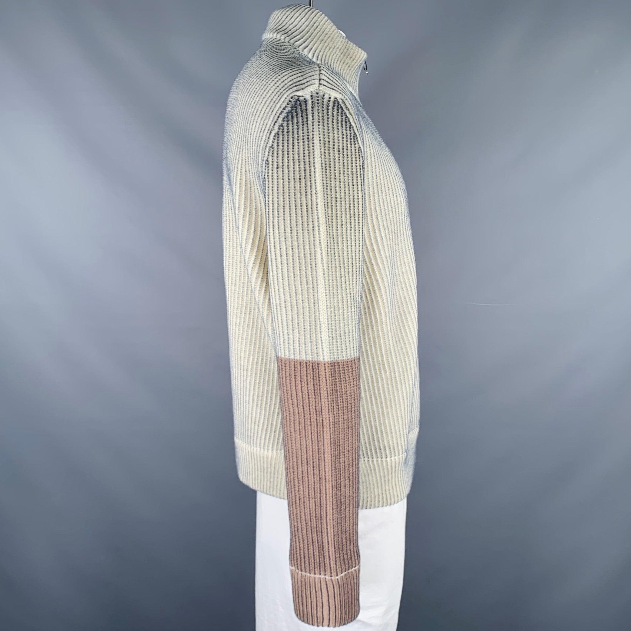 Gray MAISON MARGIELA Size L Cream Grey Two Toned Acrylic Wool Zip Up Sweater