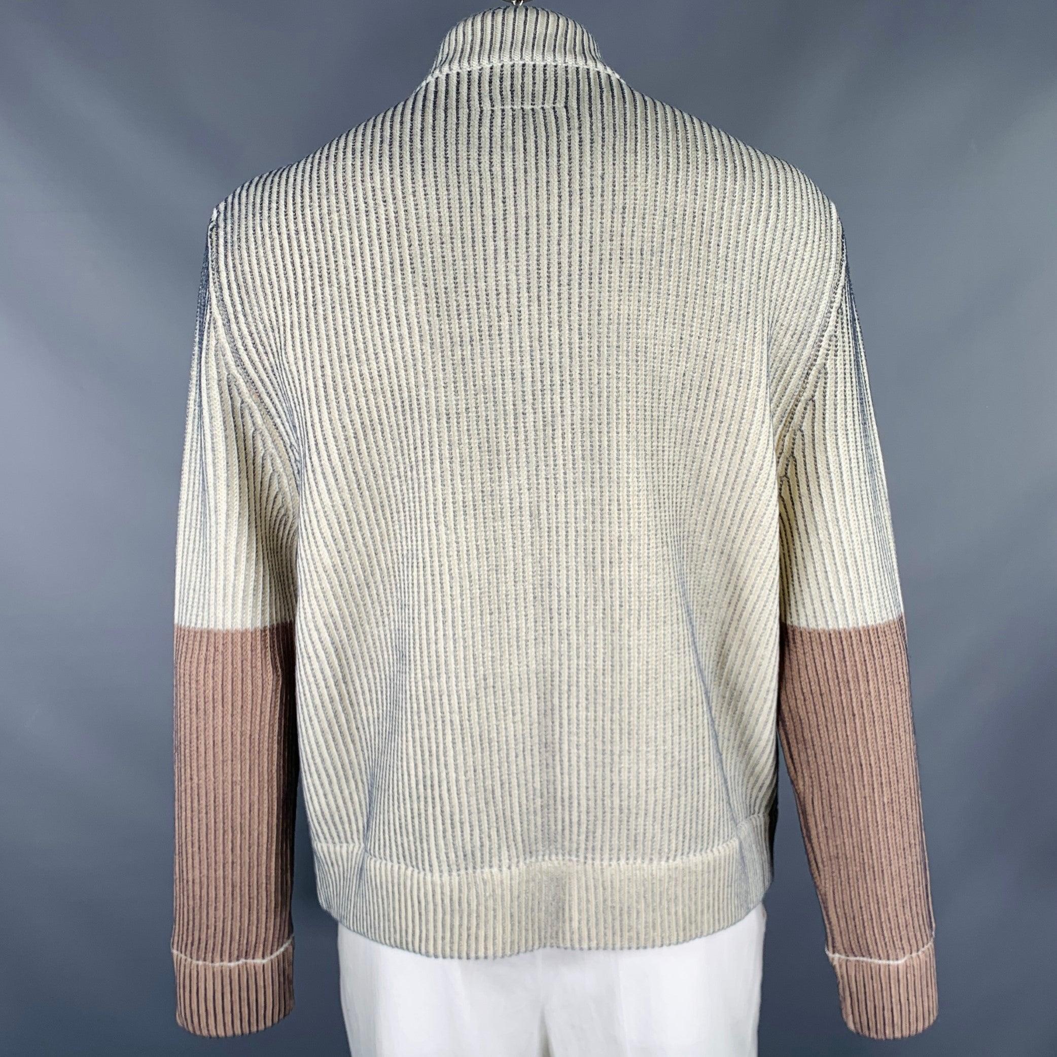 MAISON MARGIELA Size L Cream Grey Two Toned Acrylic Wool Zip Up Sweater In Excellent Condition In San Francisco, CA