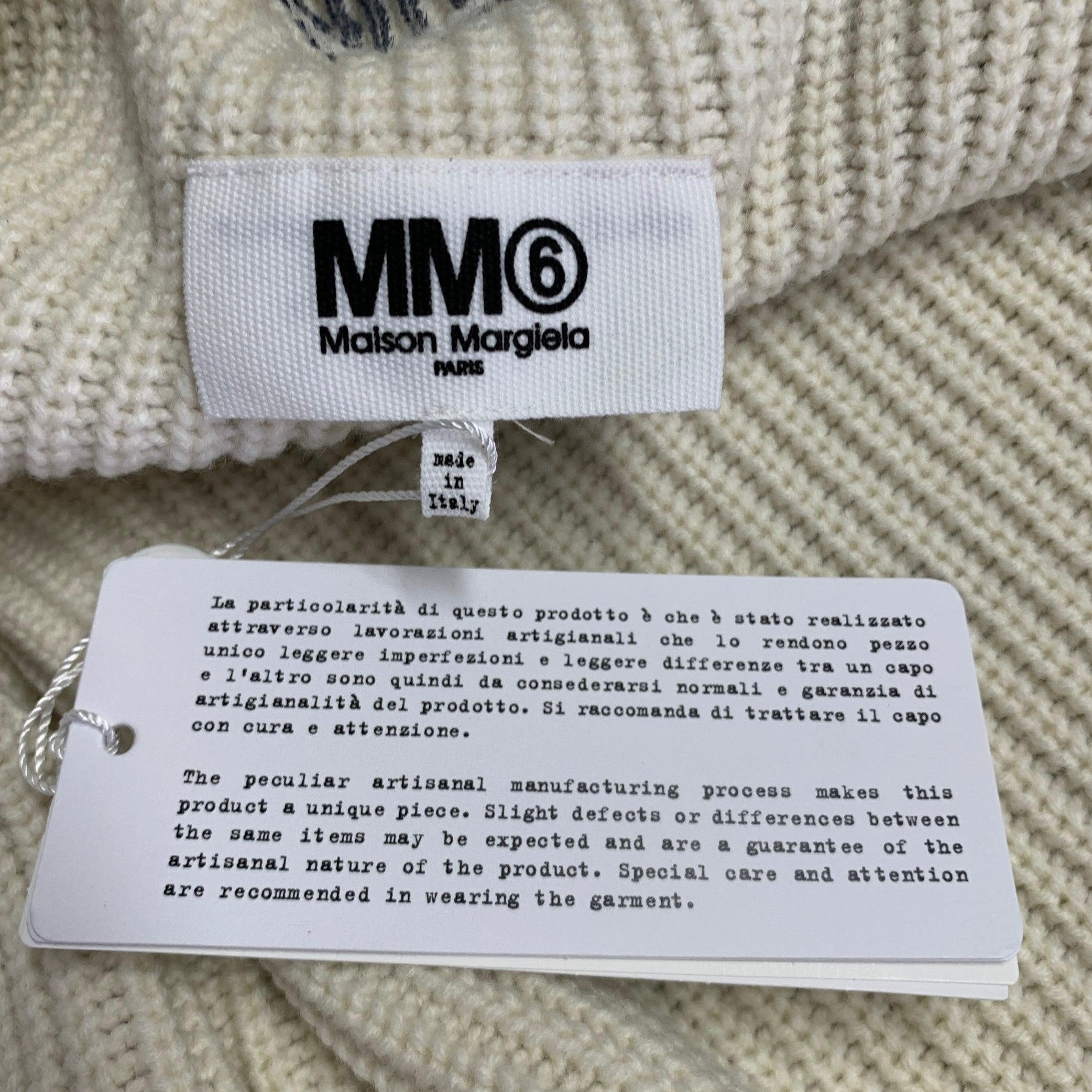Men's MAISON MARGIELA Size L Cream Grey Two Toned Acrylic Wool Zip Up Sweater