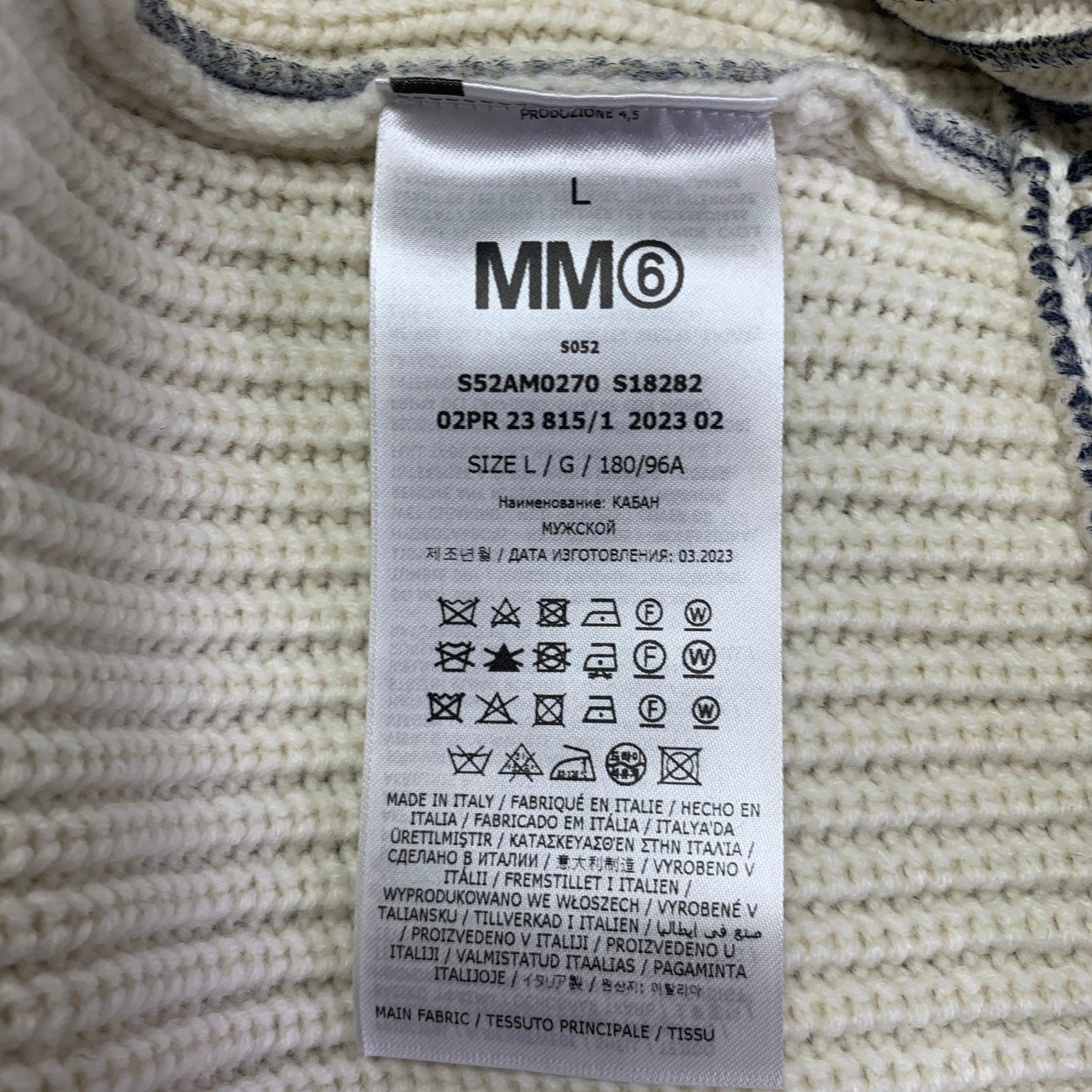 MAISON MARGIELA Size L Cream Grey Two Toned Acrylic Wool Zip Up Sweater 1
