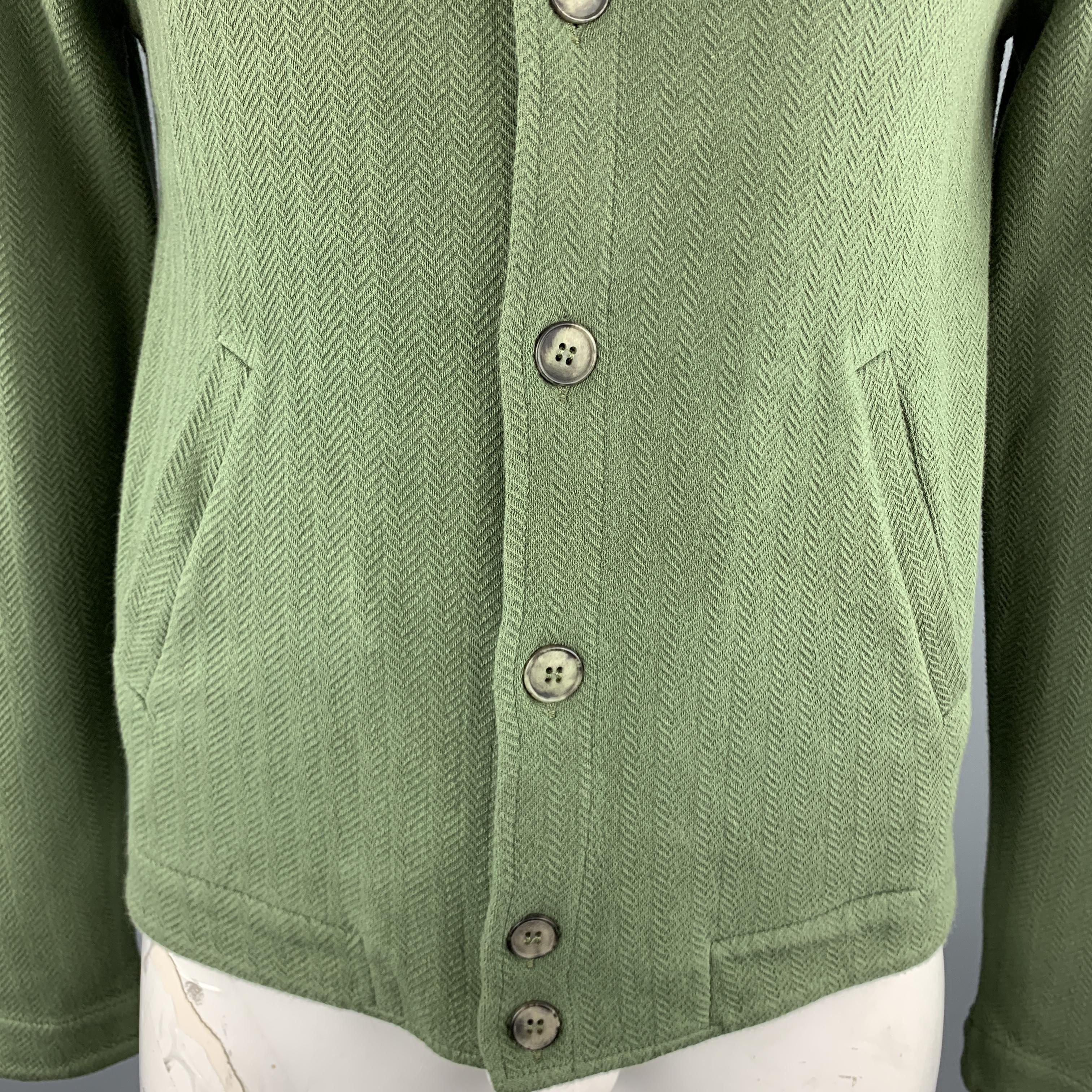 Gray MAISON MARGIELA Size L Green Herringbone Cotton Nehru Collar Button Up Jacket