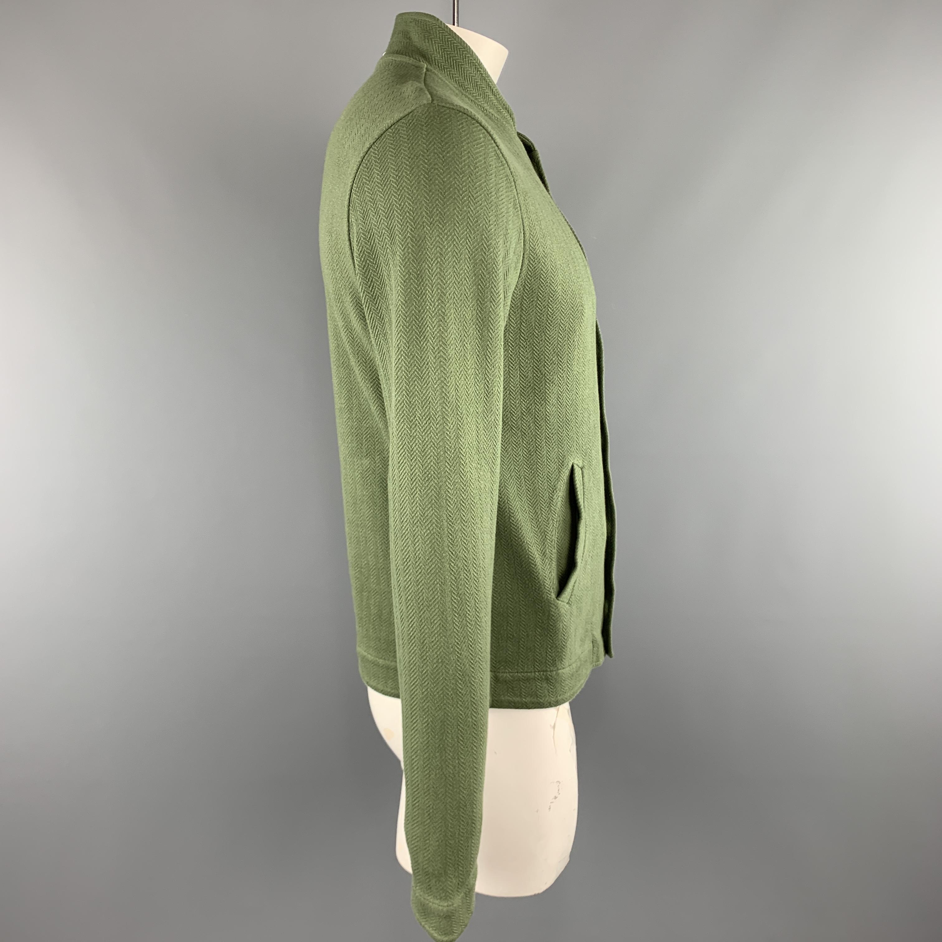 MAISON MARGIELA Size L Green Herringbone Cotton Nehru Collar Button Up Jacket In Excellent Condition In San Francisco, CA