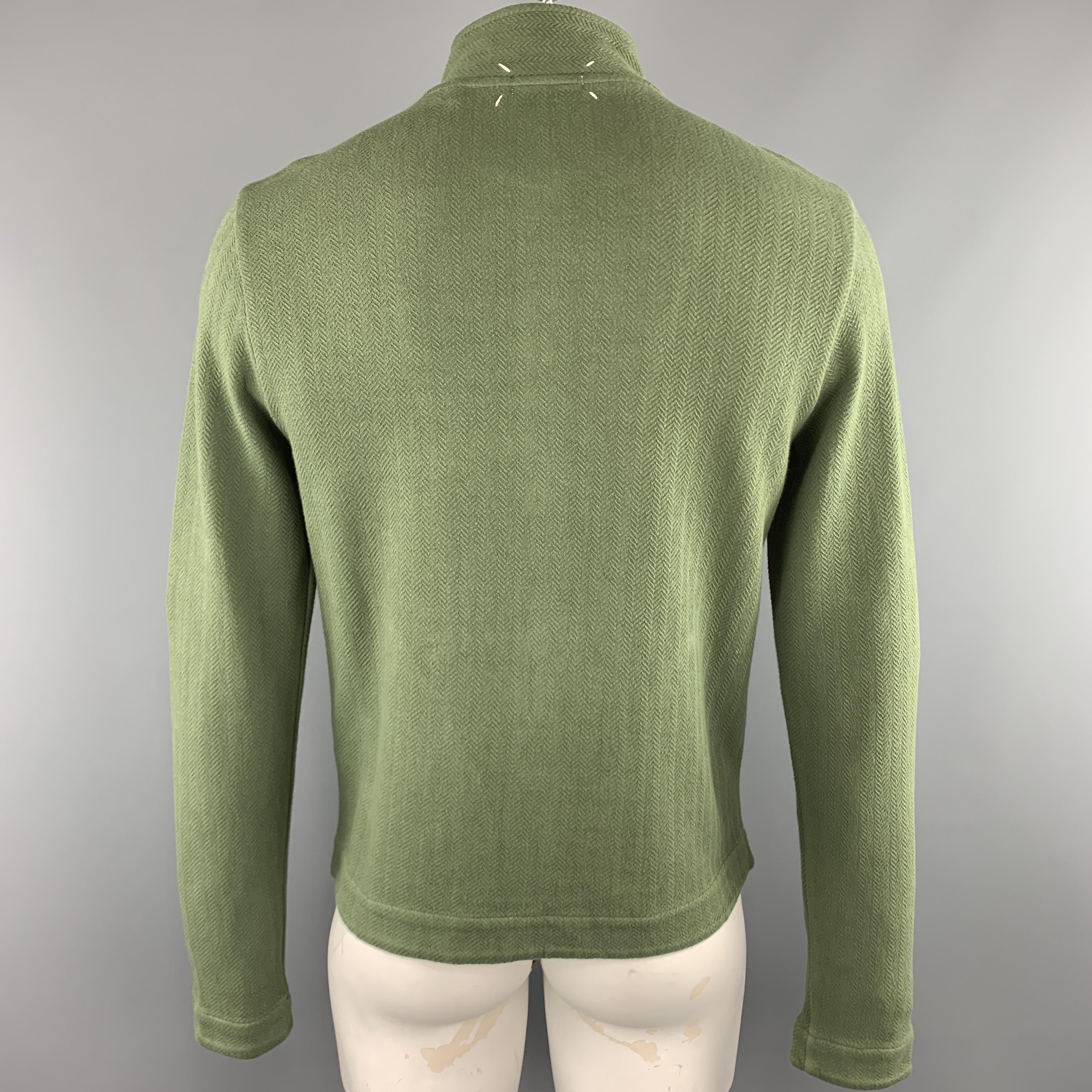Men's MAISON MARGIELA Size L Green Herringbone Cotton Nehru Collar Button Up Jacket