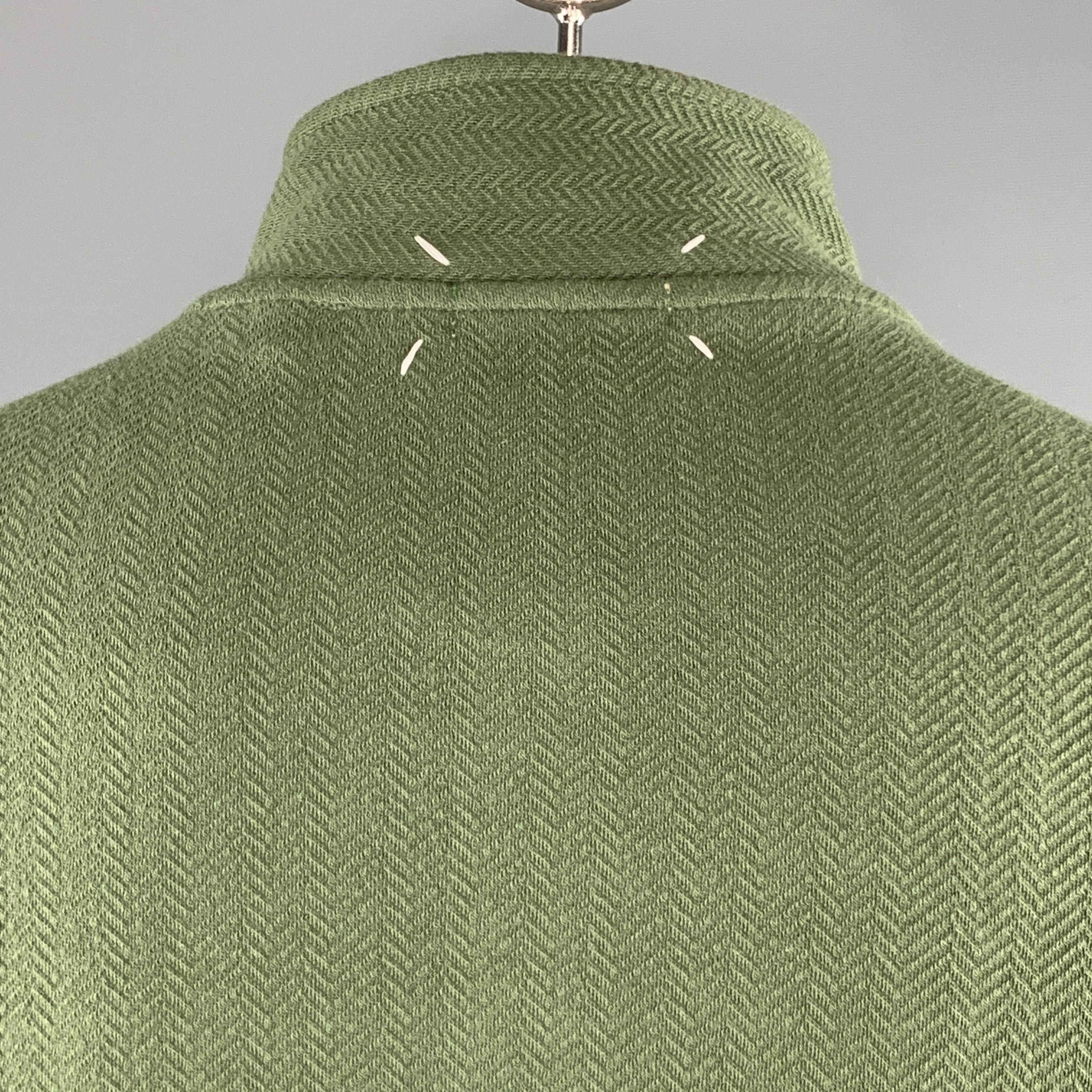 MAISON MARGIELA Size L Green Herringbone Cotton Nehru Collar Button Up Jacket 1