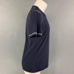 MAISON MARGIELA Size M Navy White Contrast Stitch Cotton Crew-Neck T-shirt