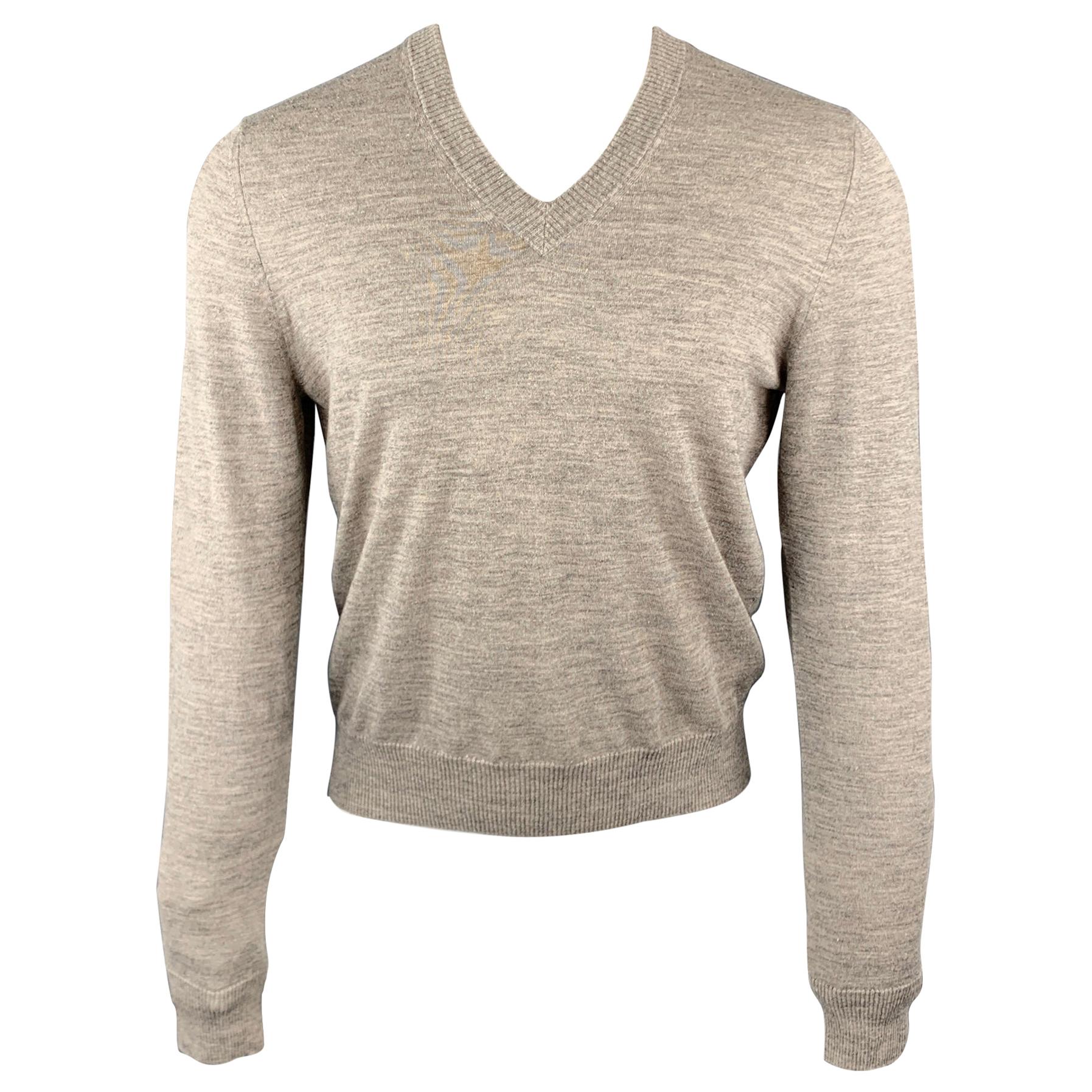MAISON MARGIELA Size S Gray Solid Cotton Blend V-Neck Pullover